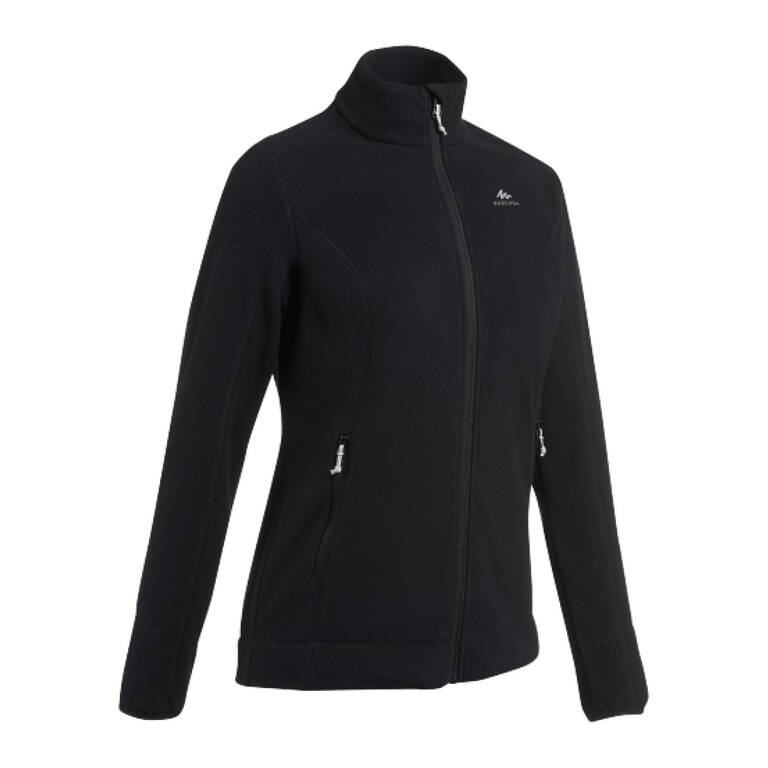 Women Sweater Full-Zip Fleece for Hiking MH100 Black