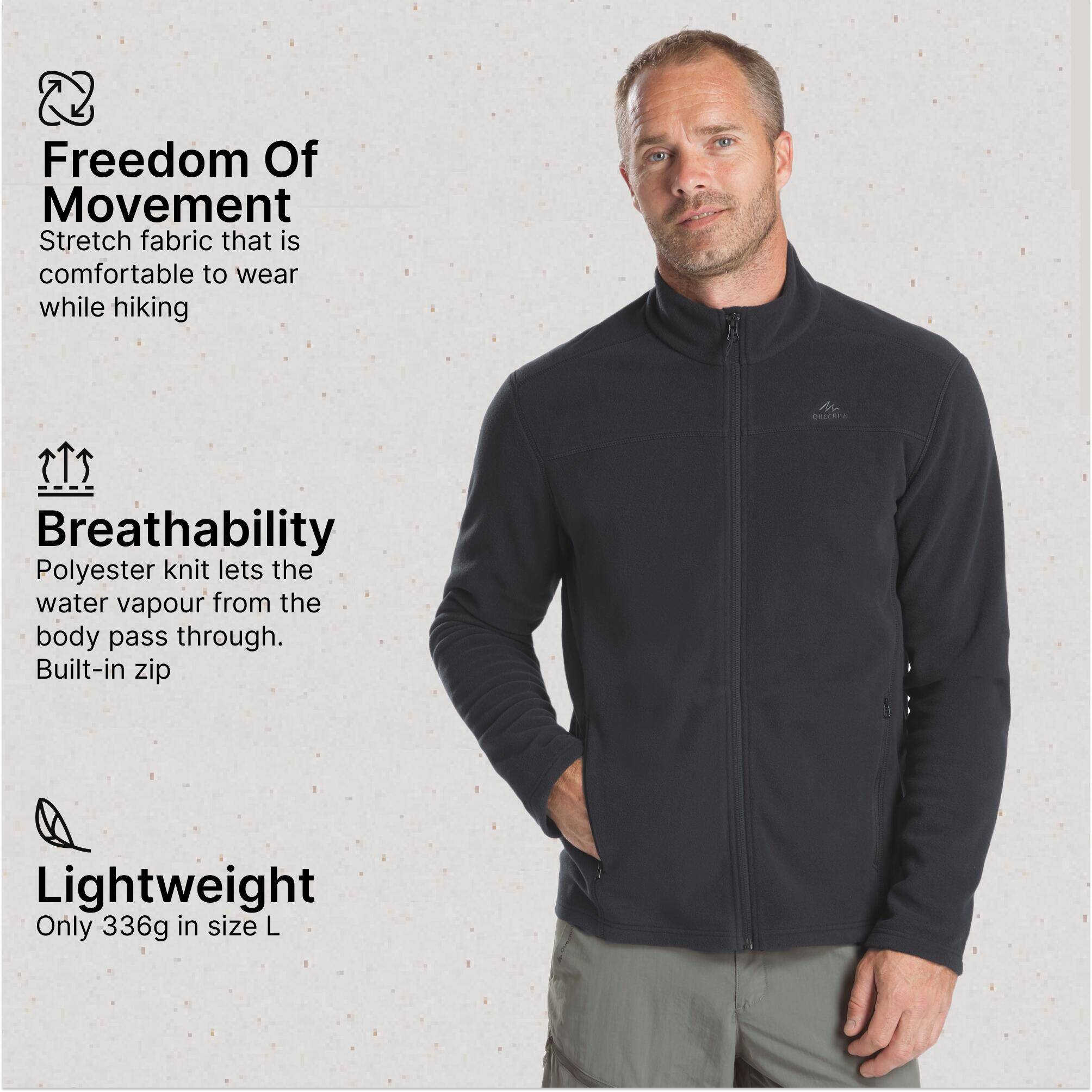 Men's Mountain Hiking Fleece MH100 Full Zip - Black -  3