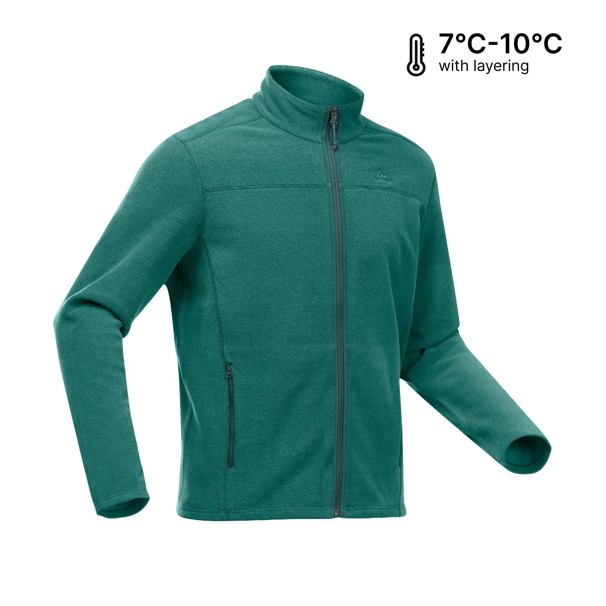 Men Sweater Full-Zip Fleece for Hiking MH120 Green -  2