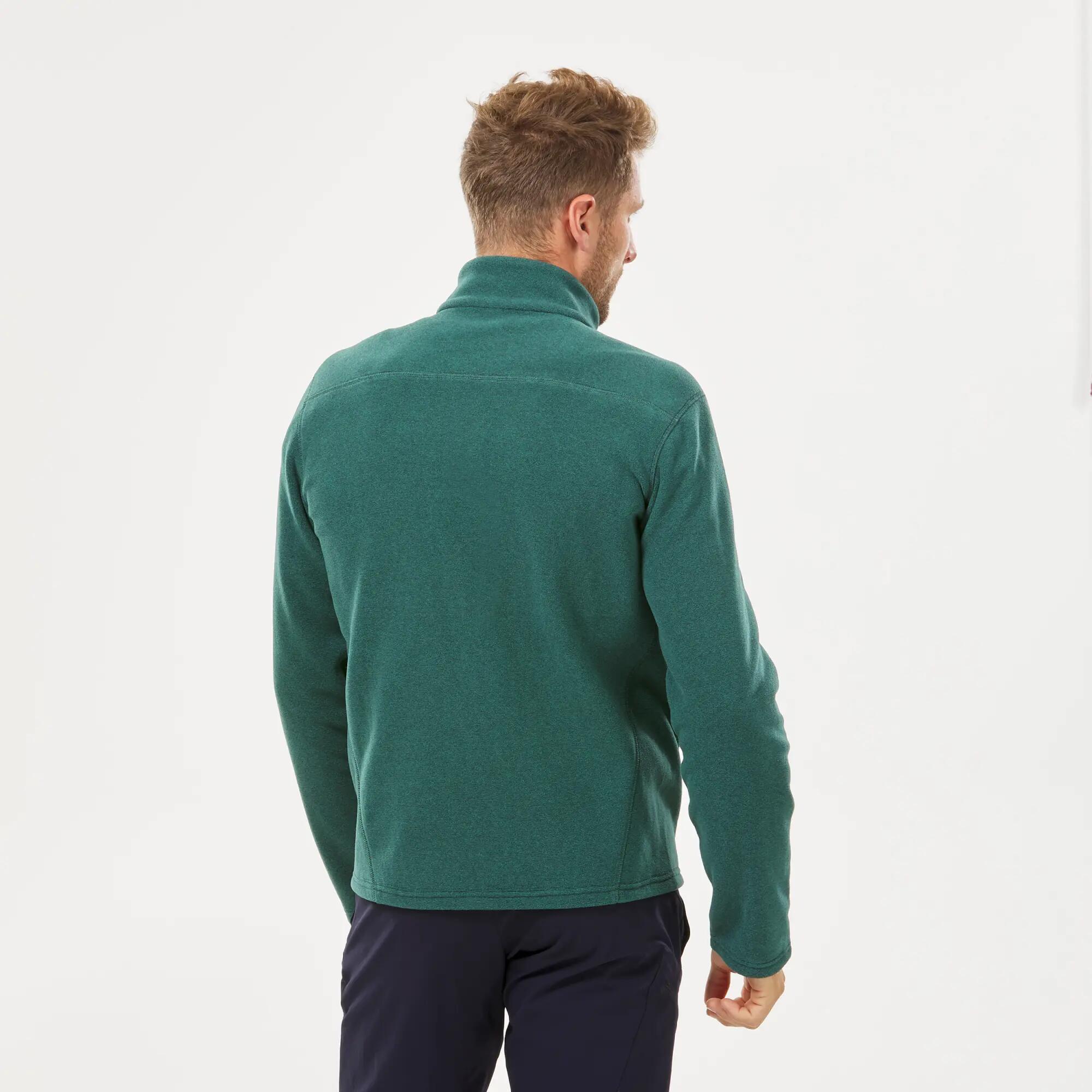 Men Sweater Full-Zip Fleece for Hiking MH120 Green -  3