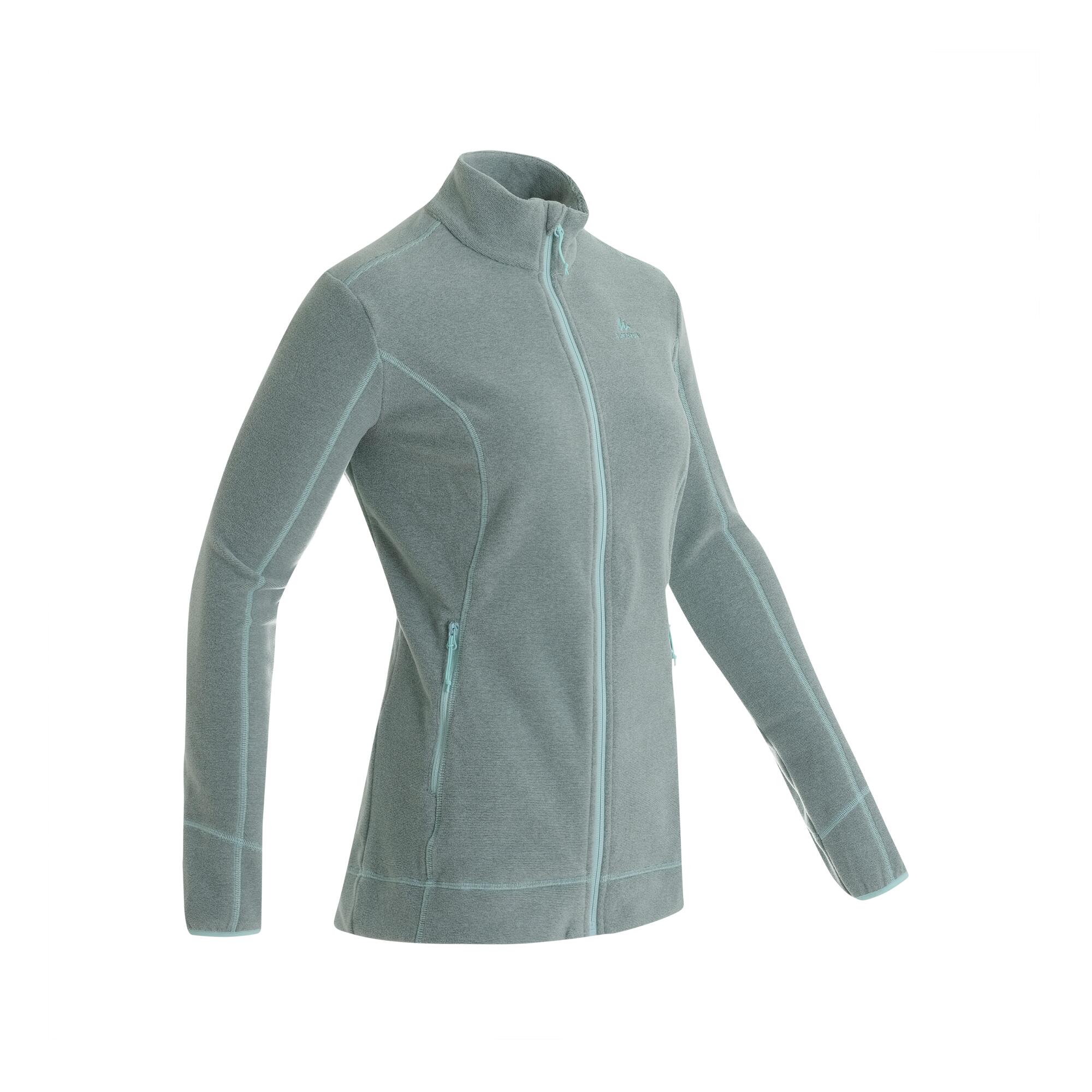 Women Sweater Full-Zip Fleece for Hiking MH100 Pale Mint