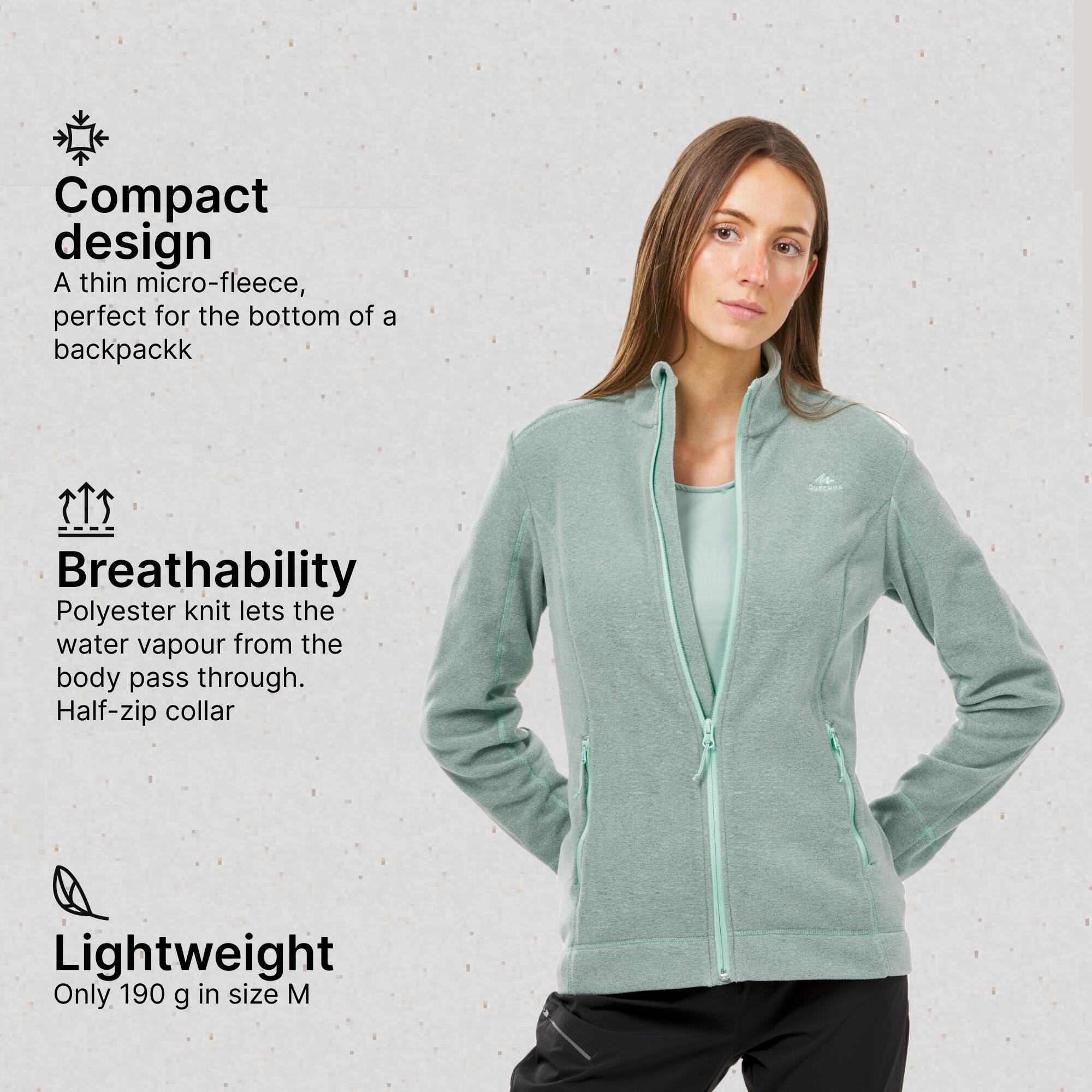 Women Sweater Full-Zip Fleece for Hiking MH100 Pale Mint