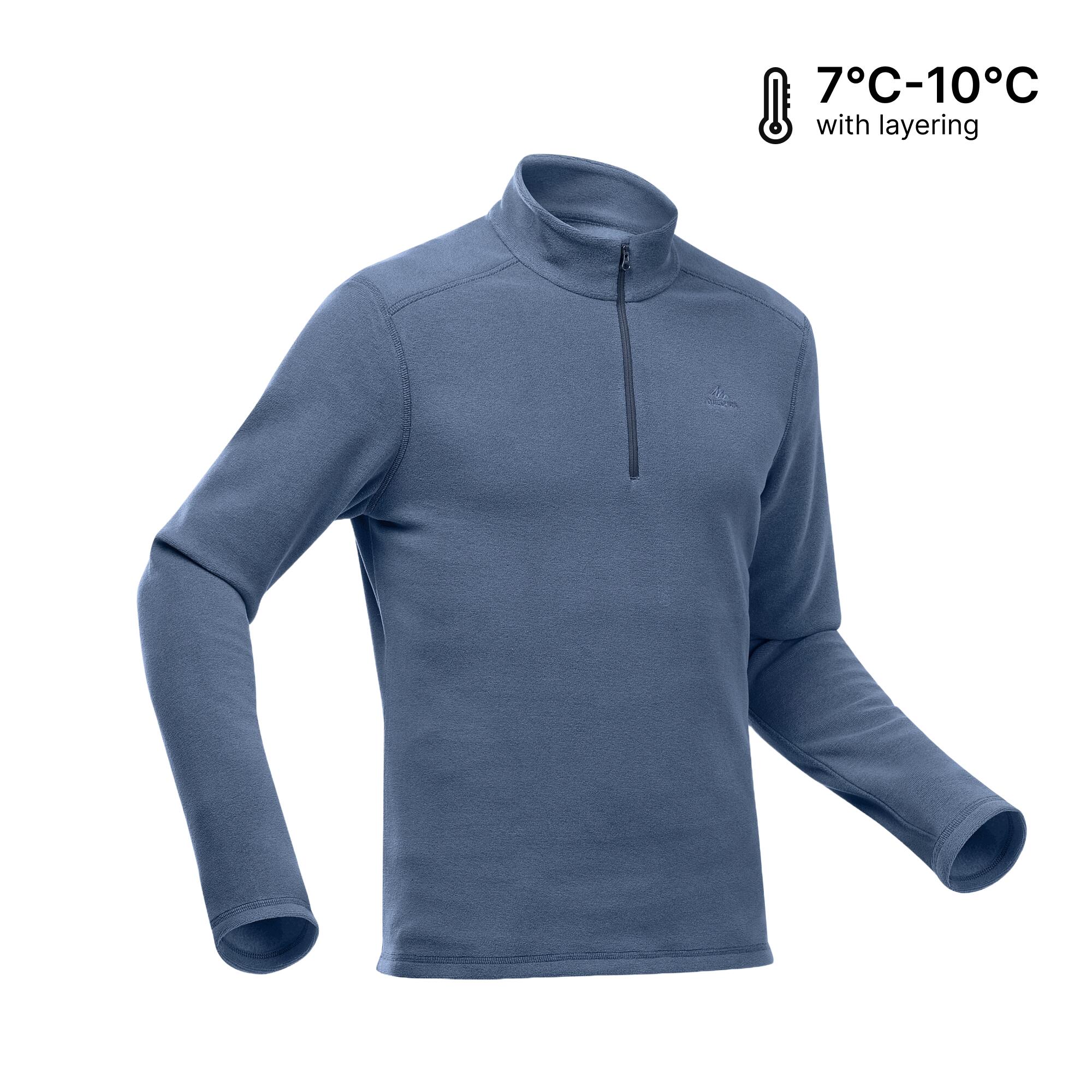 Men Sweater Half-Zip Fleece for Hiking MH100 Navy Blue