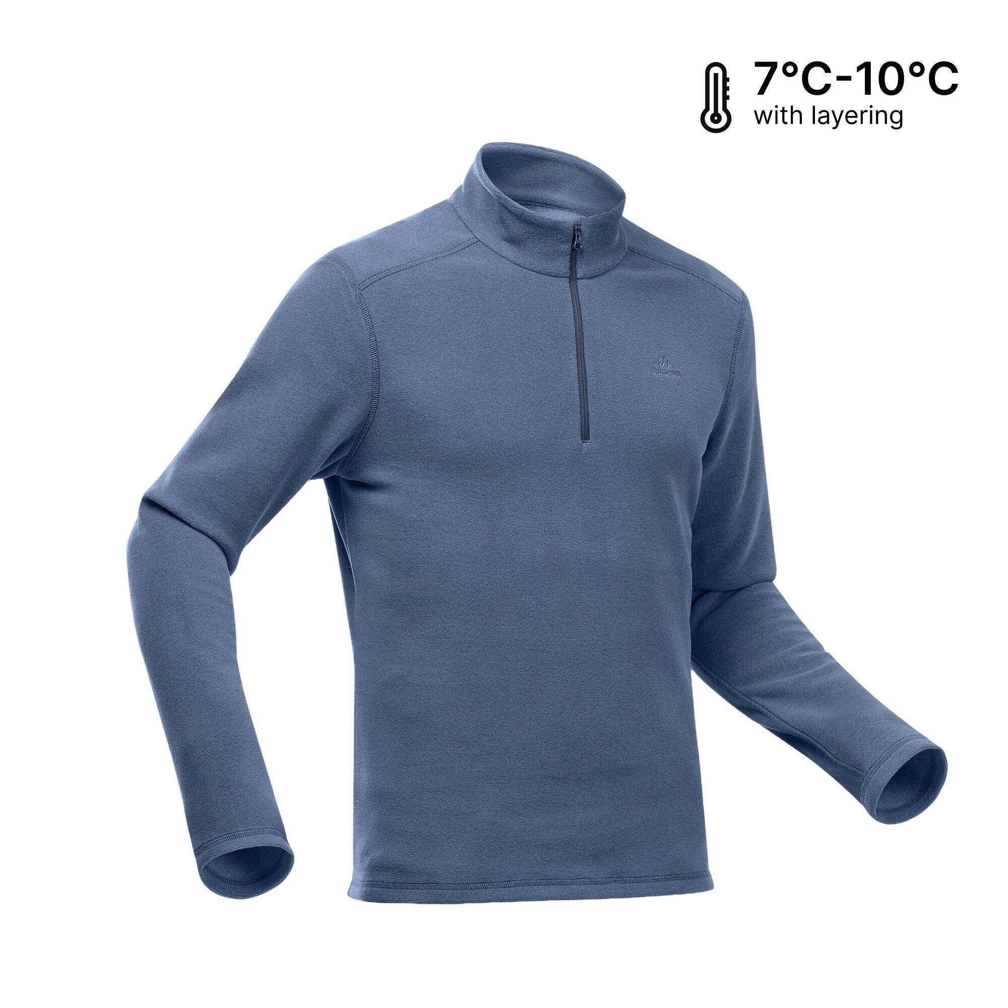 Men Sweater Half-Zip Fleece for Hiking MH100 Navy Blue -  2