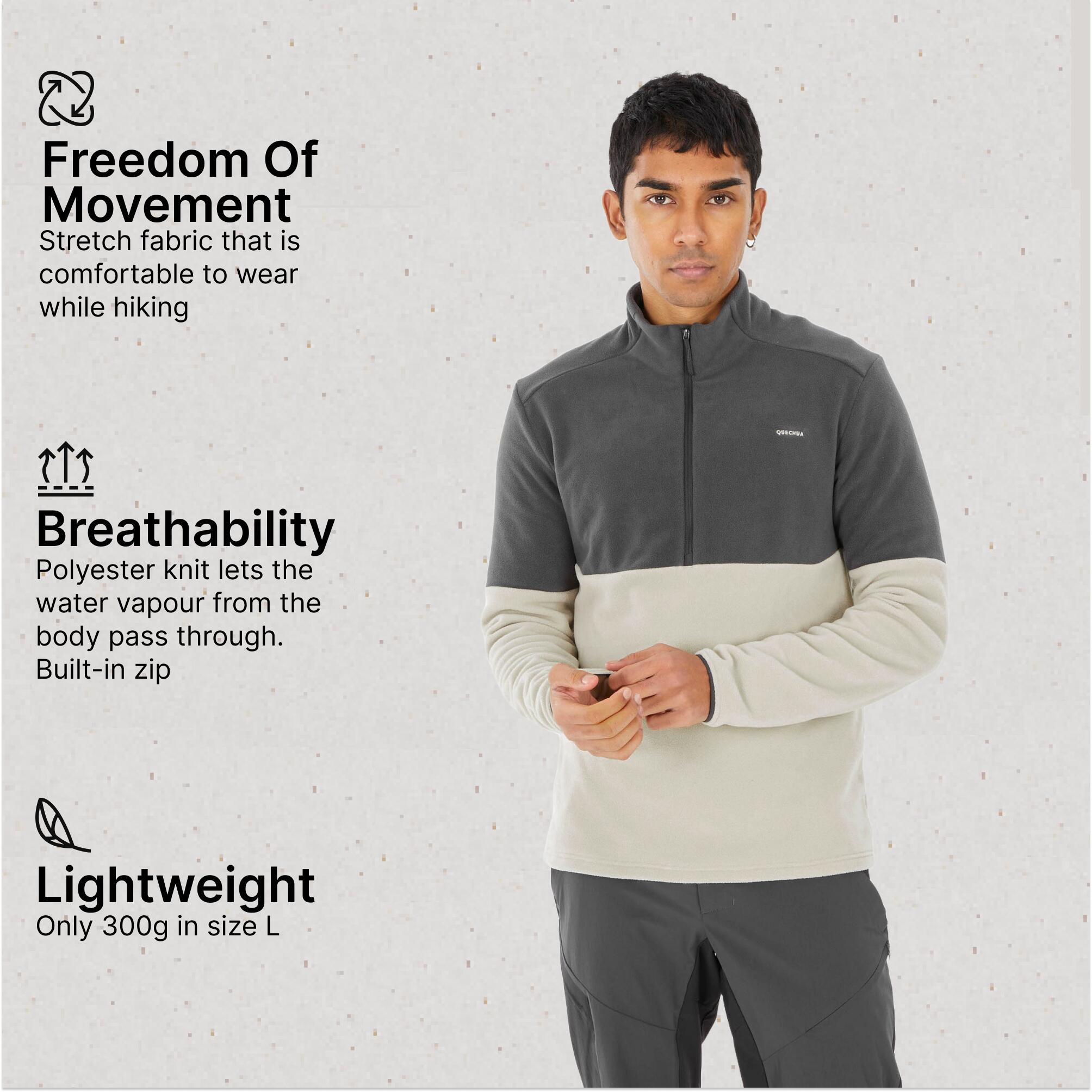 Men’s mountain hiking fleece jacket, MH500 Half Zip - Beige