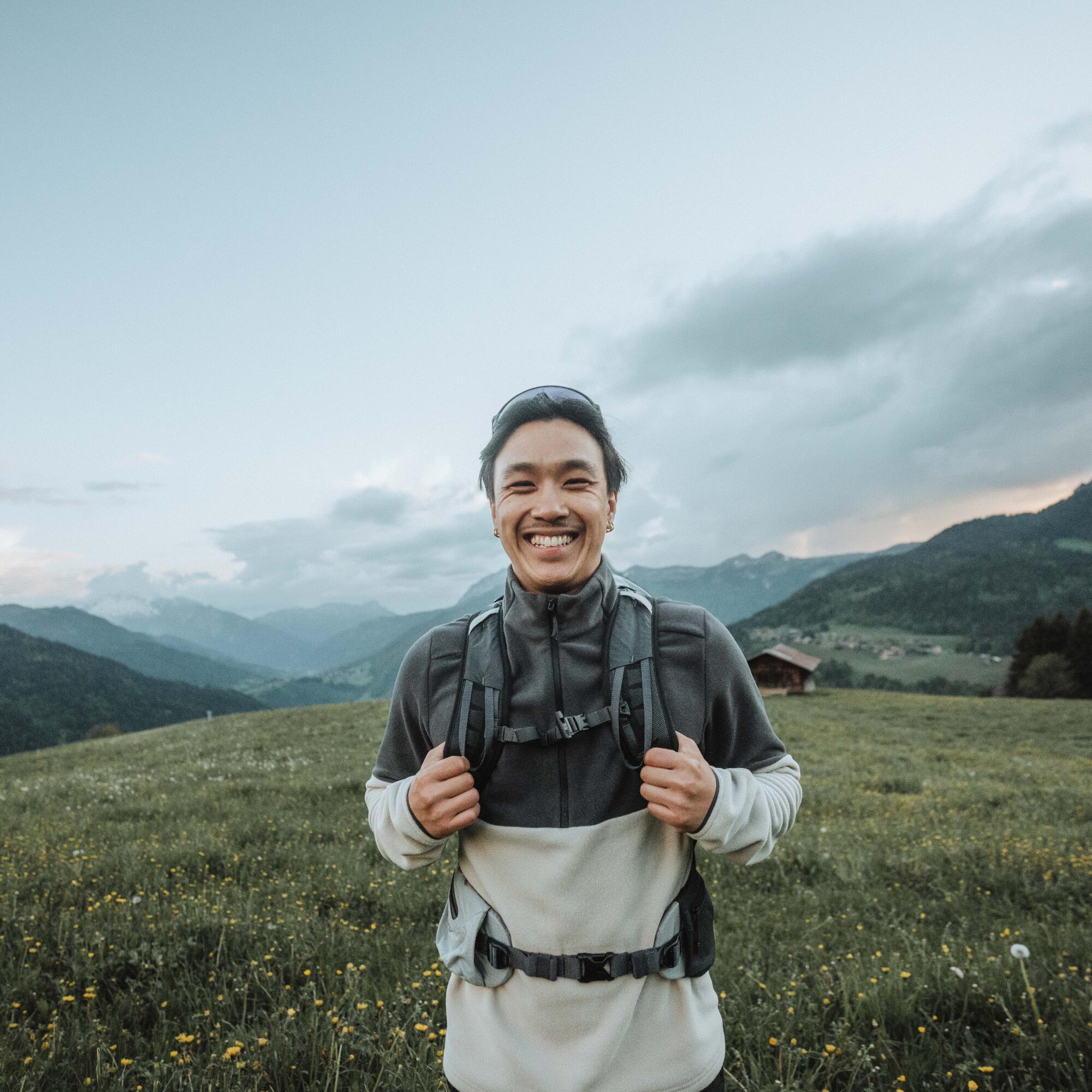 Men’s mountain hiking fleece jacket, MH500 Half Zip - Beige
