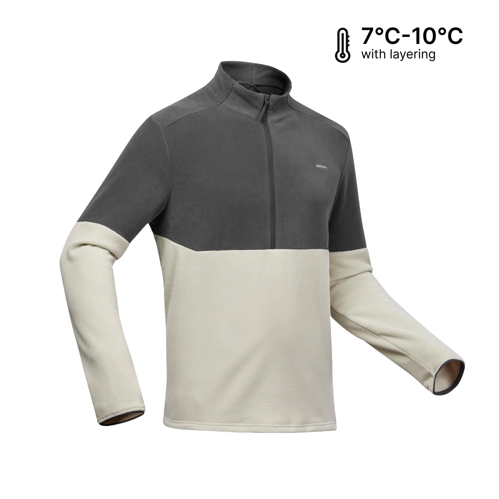Men’s mountain hiking fleece jacket, MH500 Half Zip - Beige