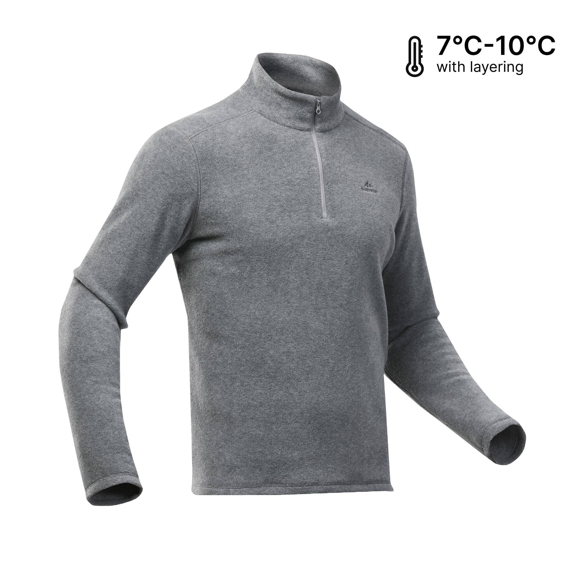 Men’s mountain hiking fleece jacket, MH100 Half Zip - Grey -  2