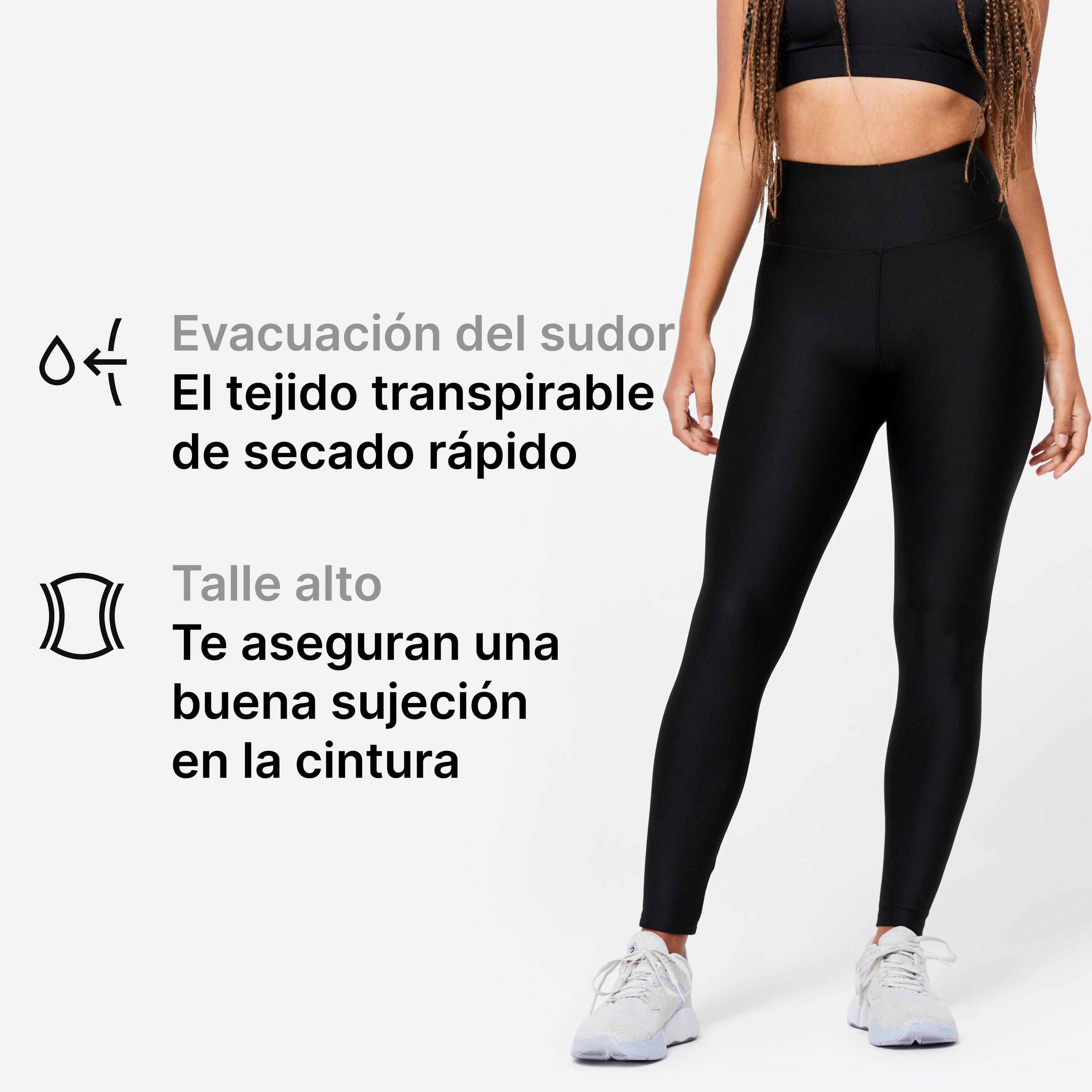 Mallas Leggings Tiro Alto Fitness Mujer 100 Negro 3/9