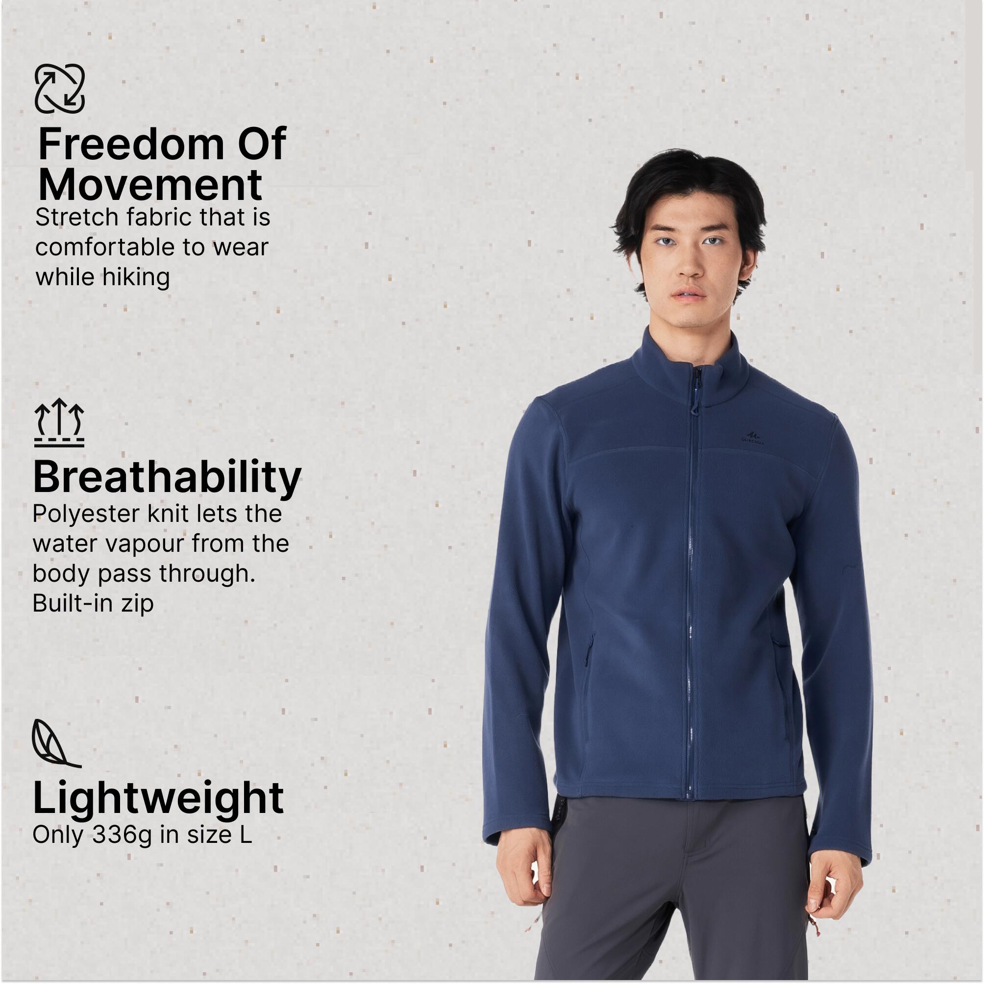 Men’s mountain hiking fleece jacket MH100 Full Zip - Blue