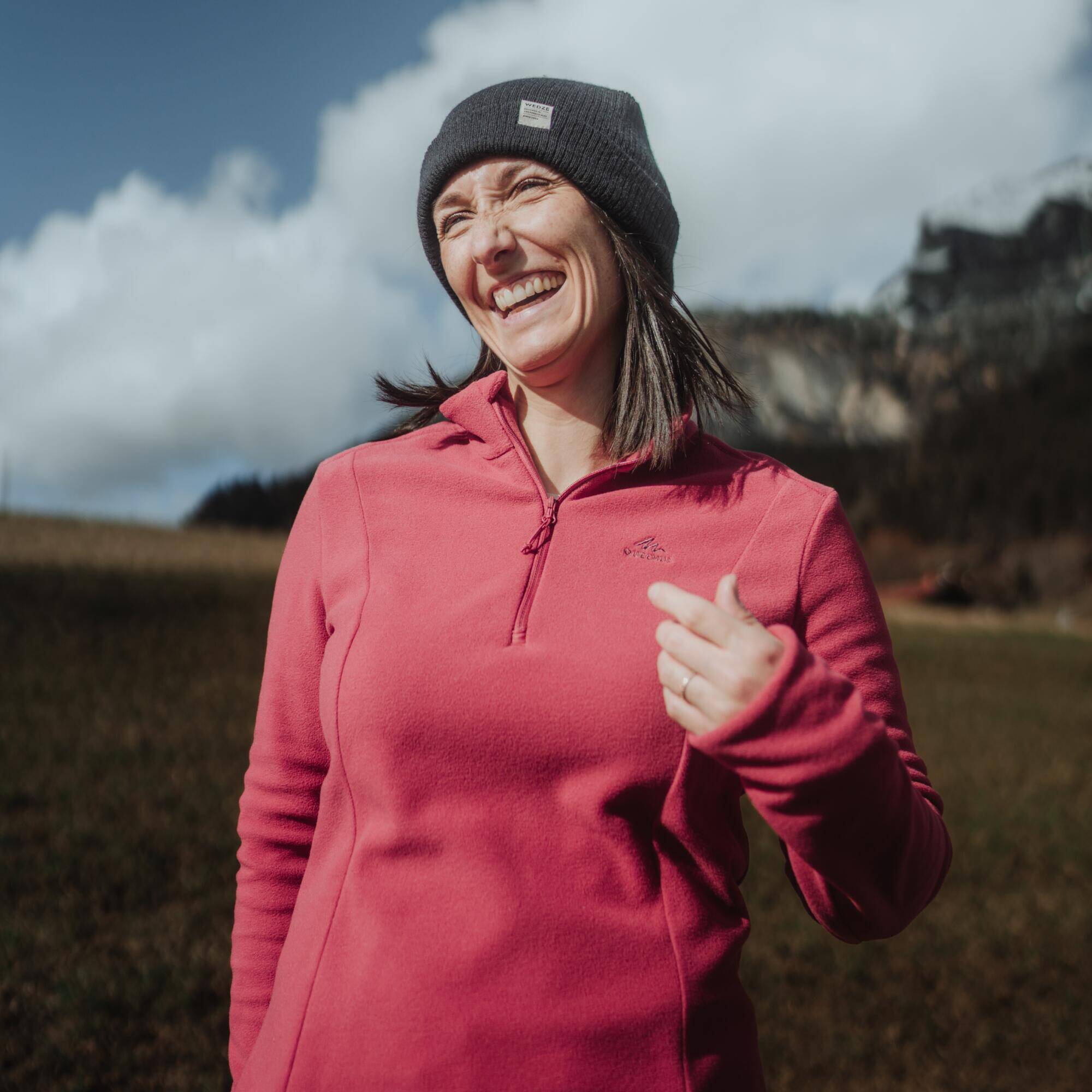 Women’s mountain hiking fleece jacket, MH100 Half Zip - Pink -  5