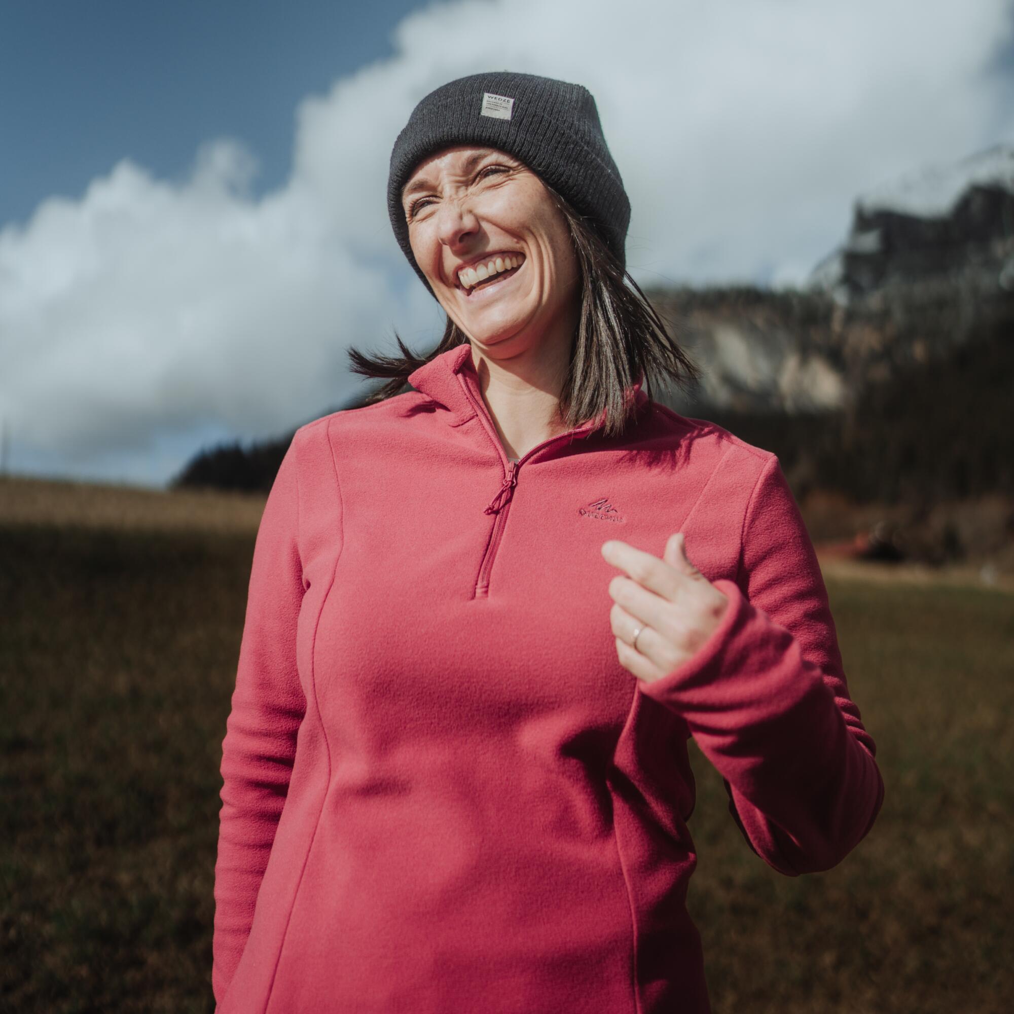 Women’s mountain hiking fleece jacket, MH100 Half Zip - Pink 8/8