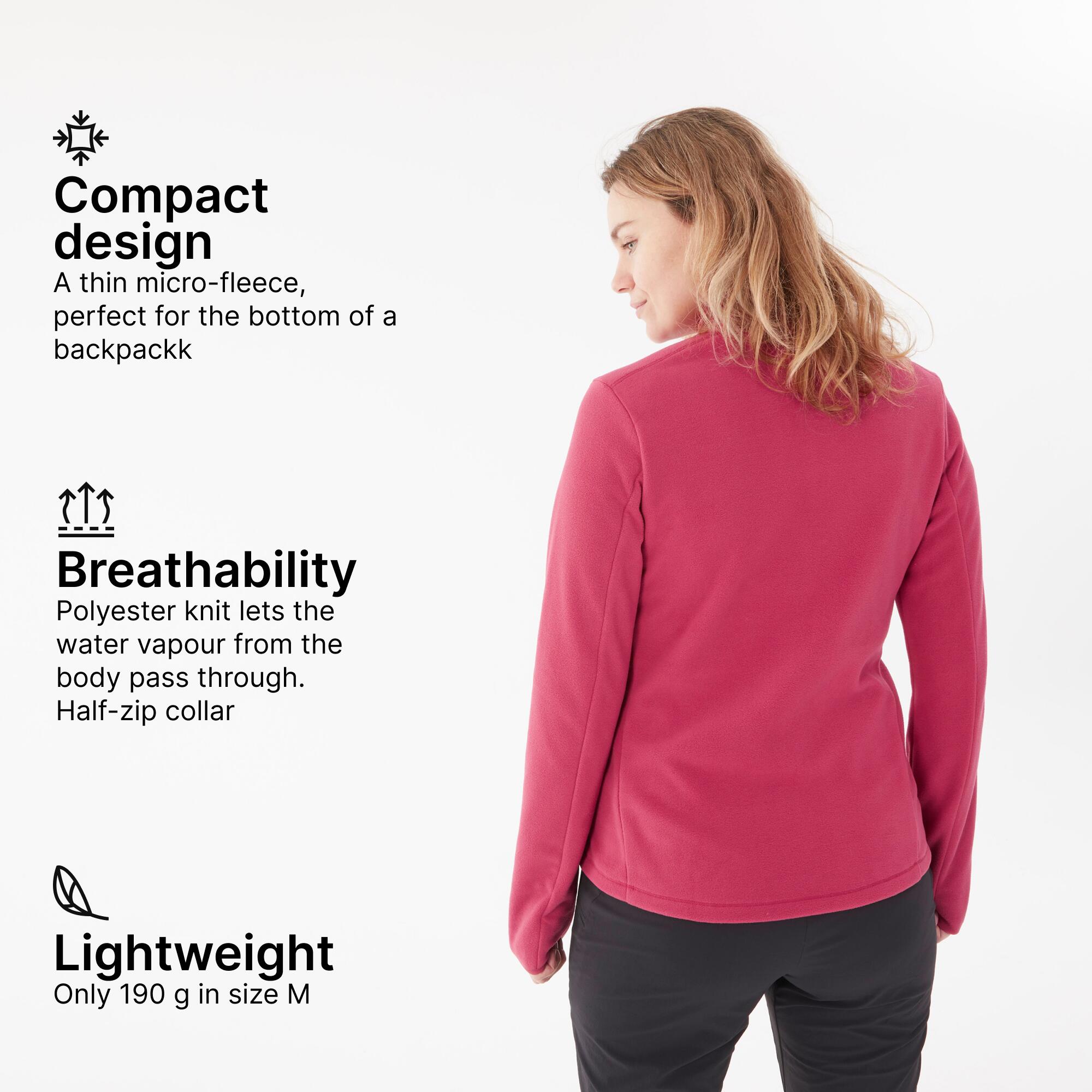 Women’s mountain hiking fleece jacket, MH100 Half Zip - Pink