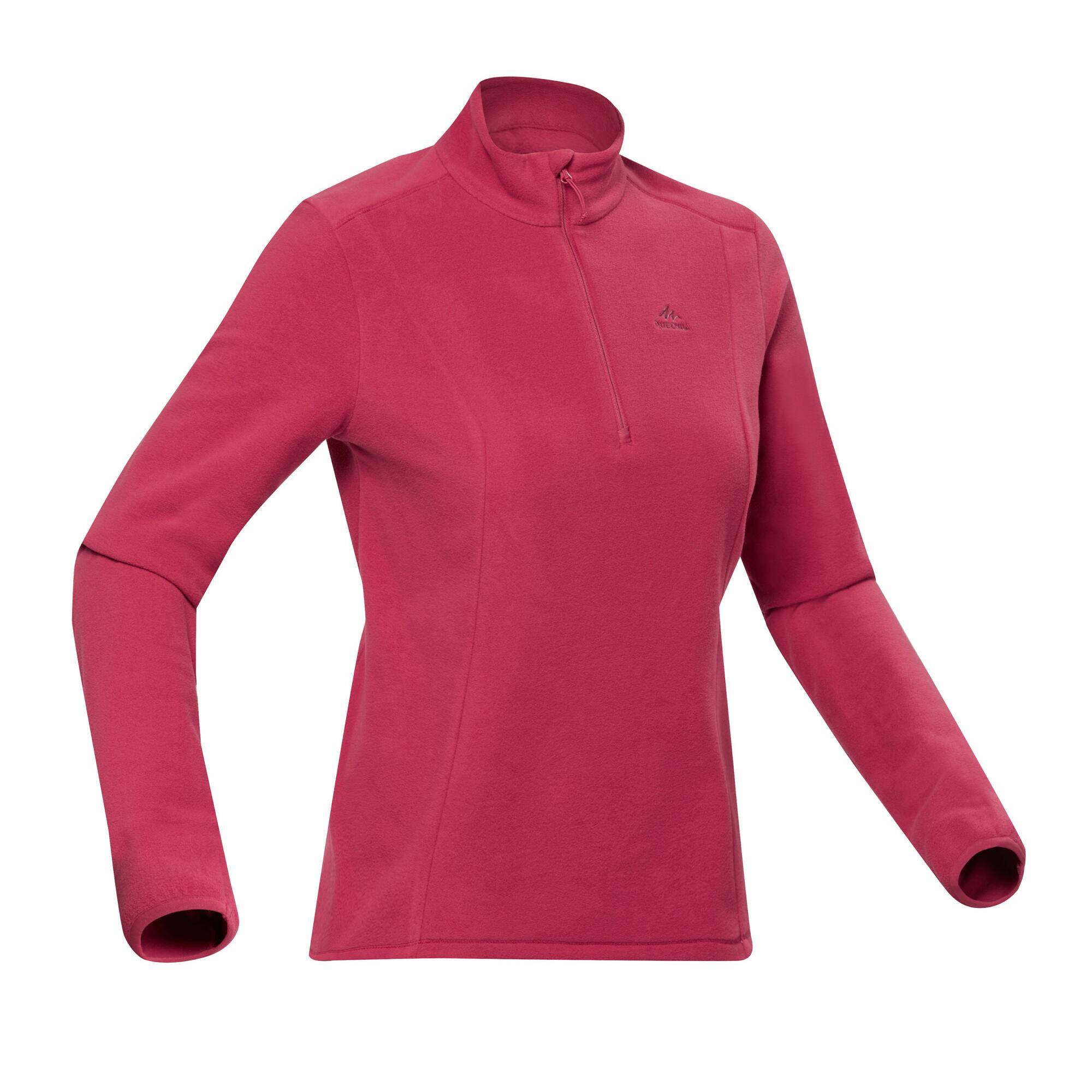 Women’s mountain hiking fleece jacket, MH100 Half Zip - Pink -  2