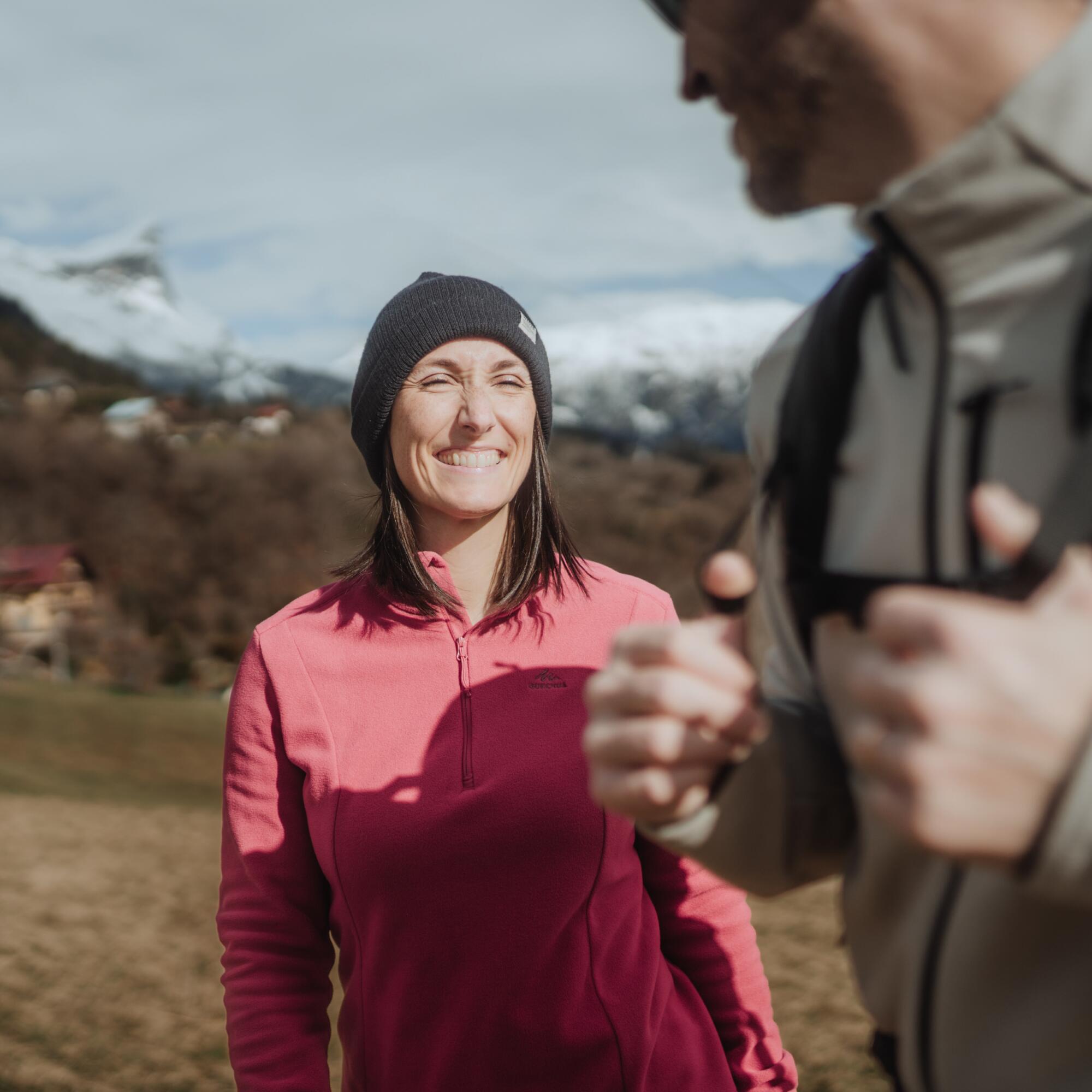Women’s mountain hiking fleece jacket, MH100 Half Zip - Pink