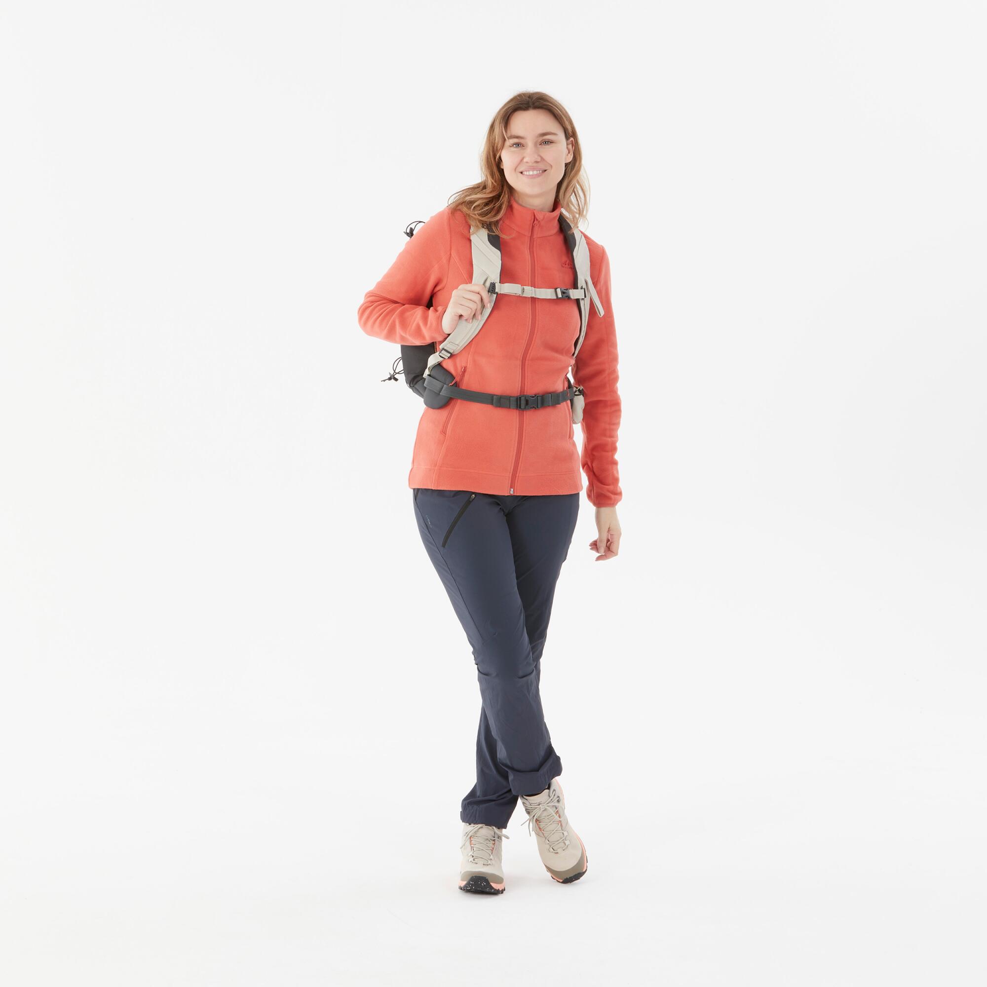 Women’s mountain hiking fleece jacket, MH100 Full Zip - Orange