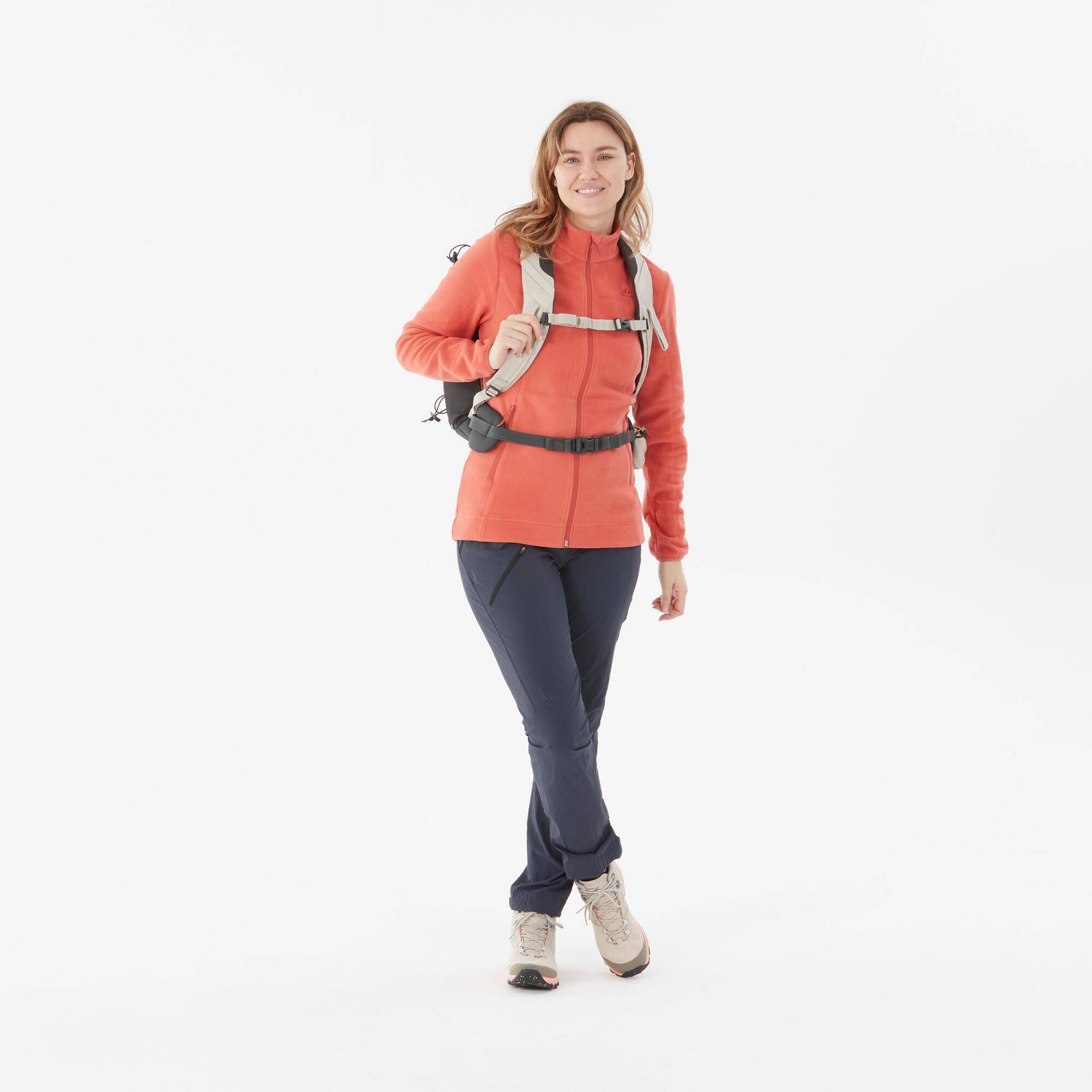 Women’s mountain hiking fleece jacket, MH100 Full Zip - Orange -  5