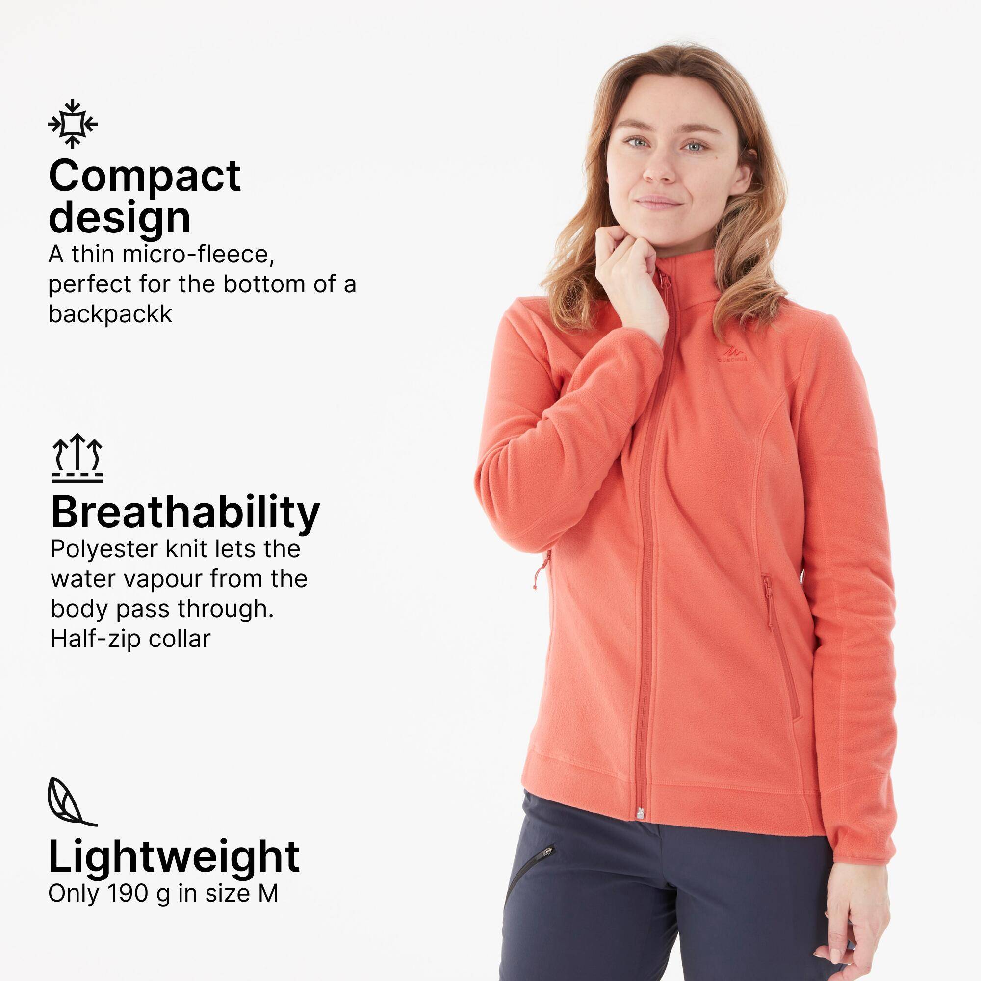 Women’s mountain hiking fleece jacket, MH100 Full Zip - Orange -  4