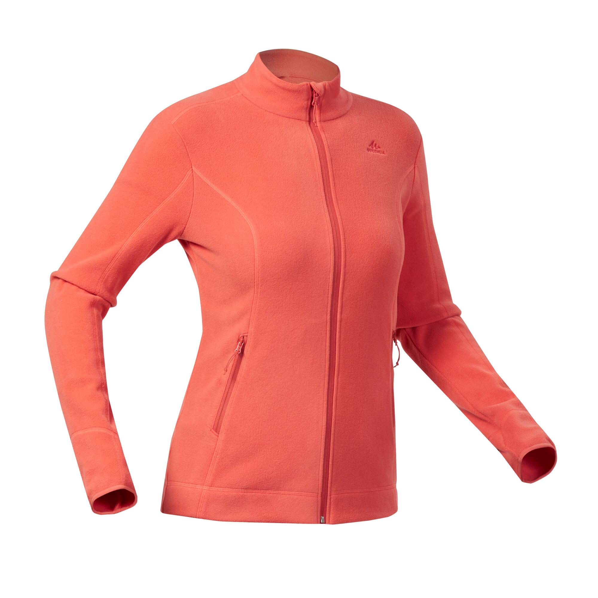 Women’s mountain hiking fleece jacket, MH100 Full Zip - Orange