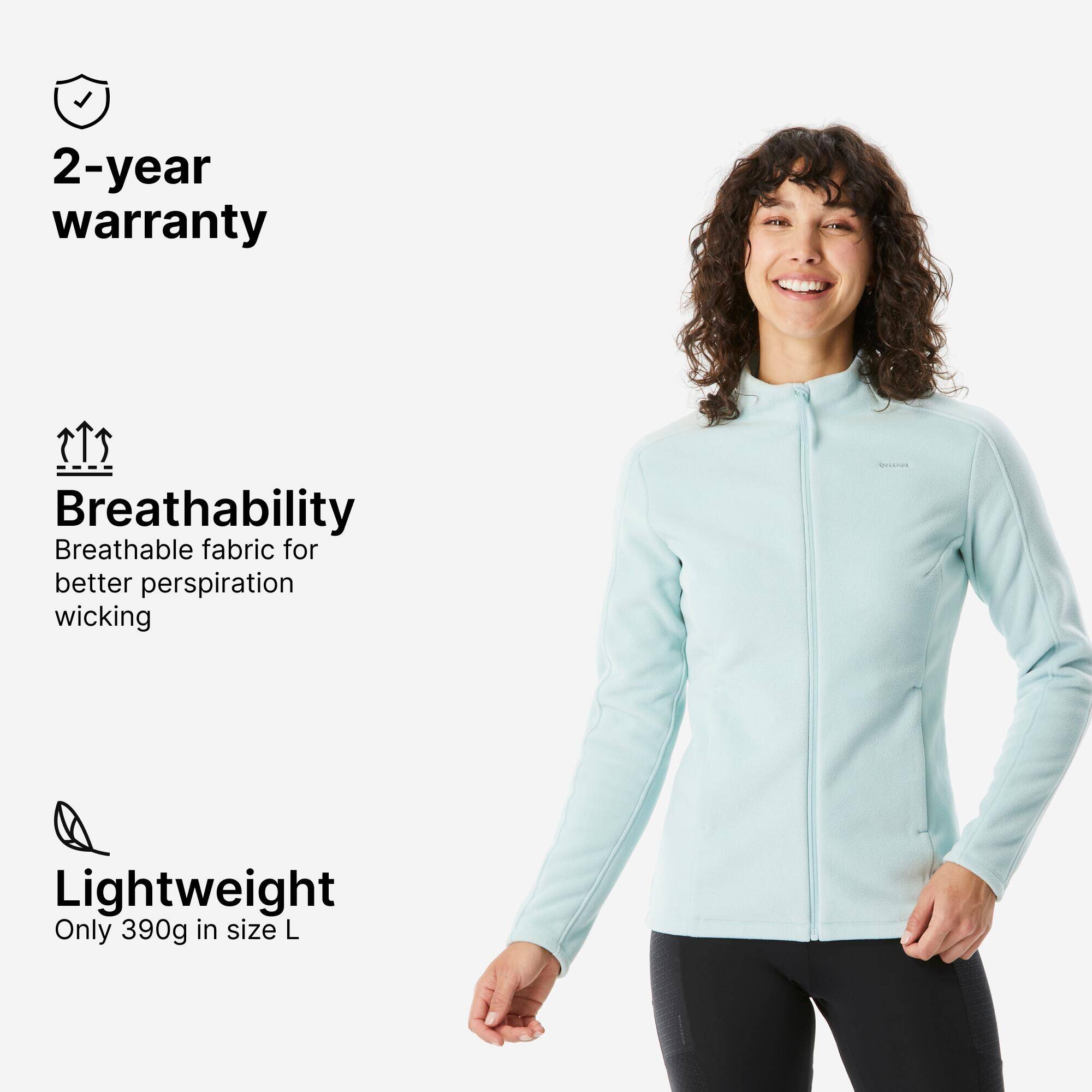 Women’s mountain hiking fleece jacket, MH500 Full Zip - Light Green -  3