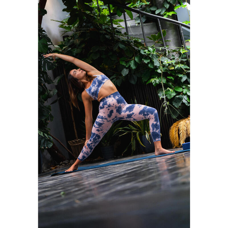 Legging de fitness taille haute femme, rose et bleu