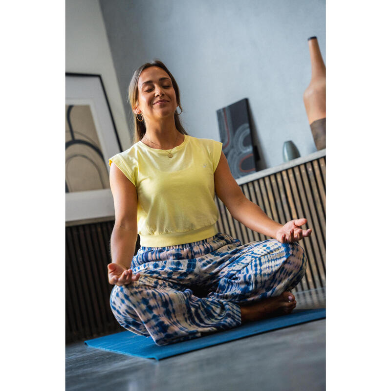 Kadın Crop Yoga Tişörtü - Pastel Sarı