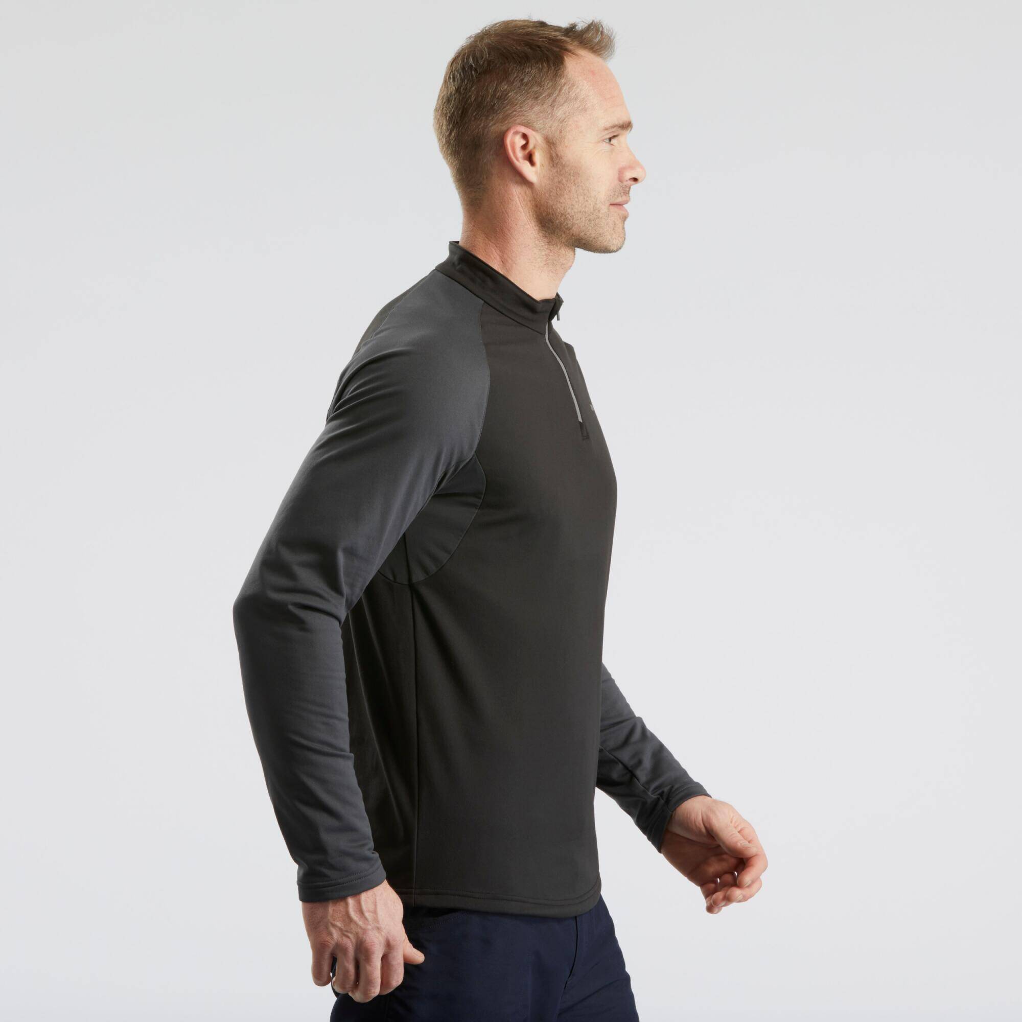 Men Hiking Long Sleeved Warm T-Shirt SH100 Black -  5