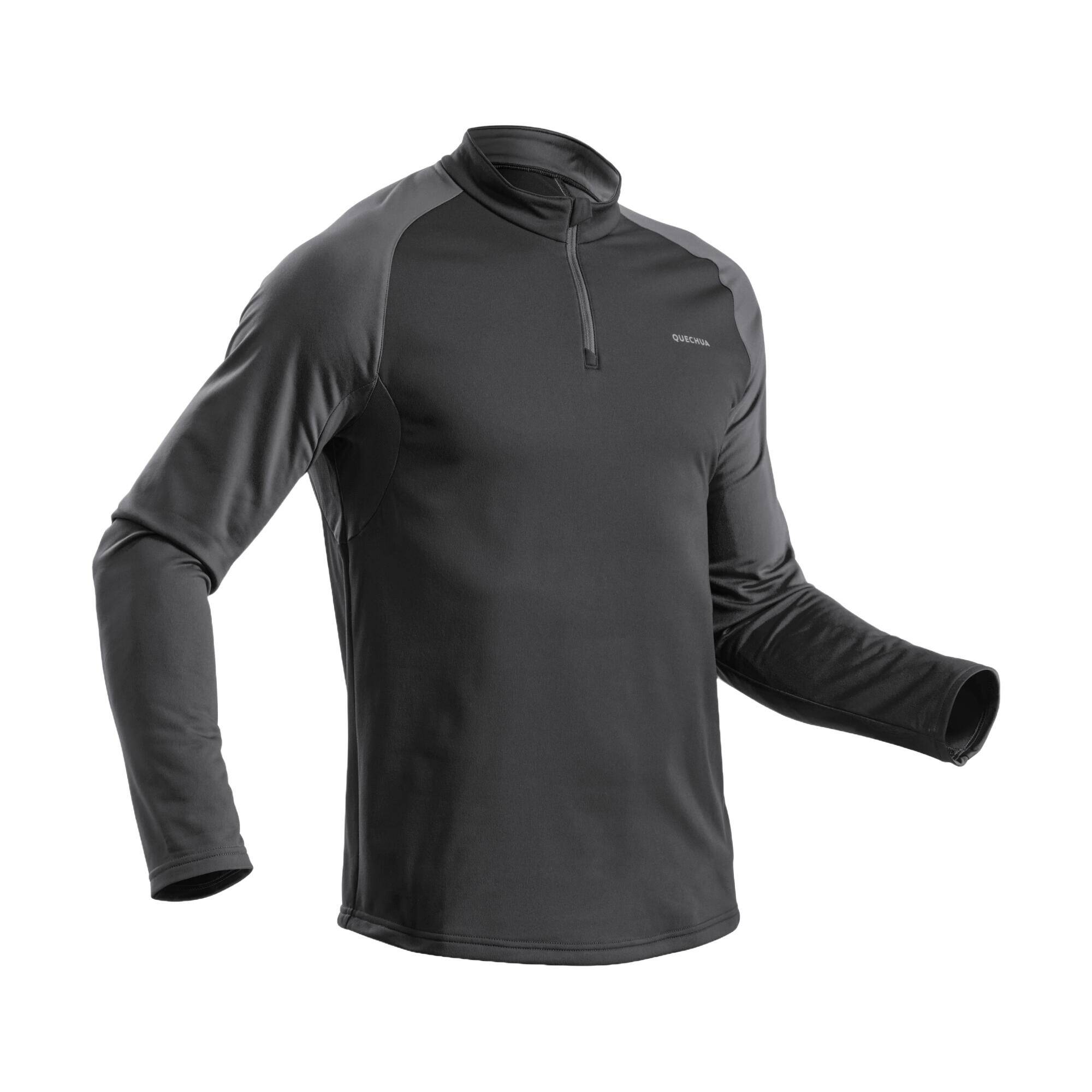 Men Hiking Long Sleeved Warm T-Shirt SH100 Black -  2