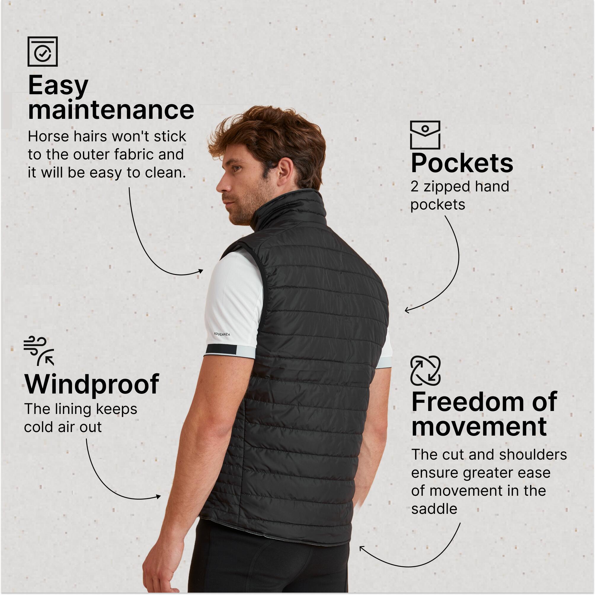 Men's Sleeveless Horse Riding Padded Jacket 100 - Black