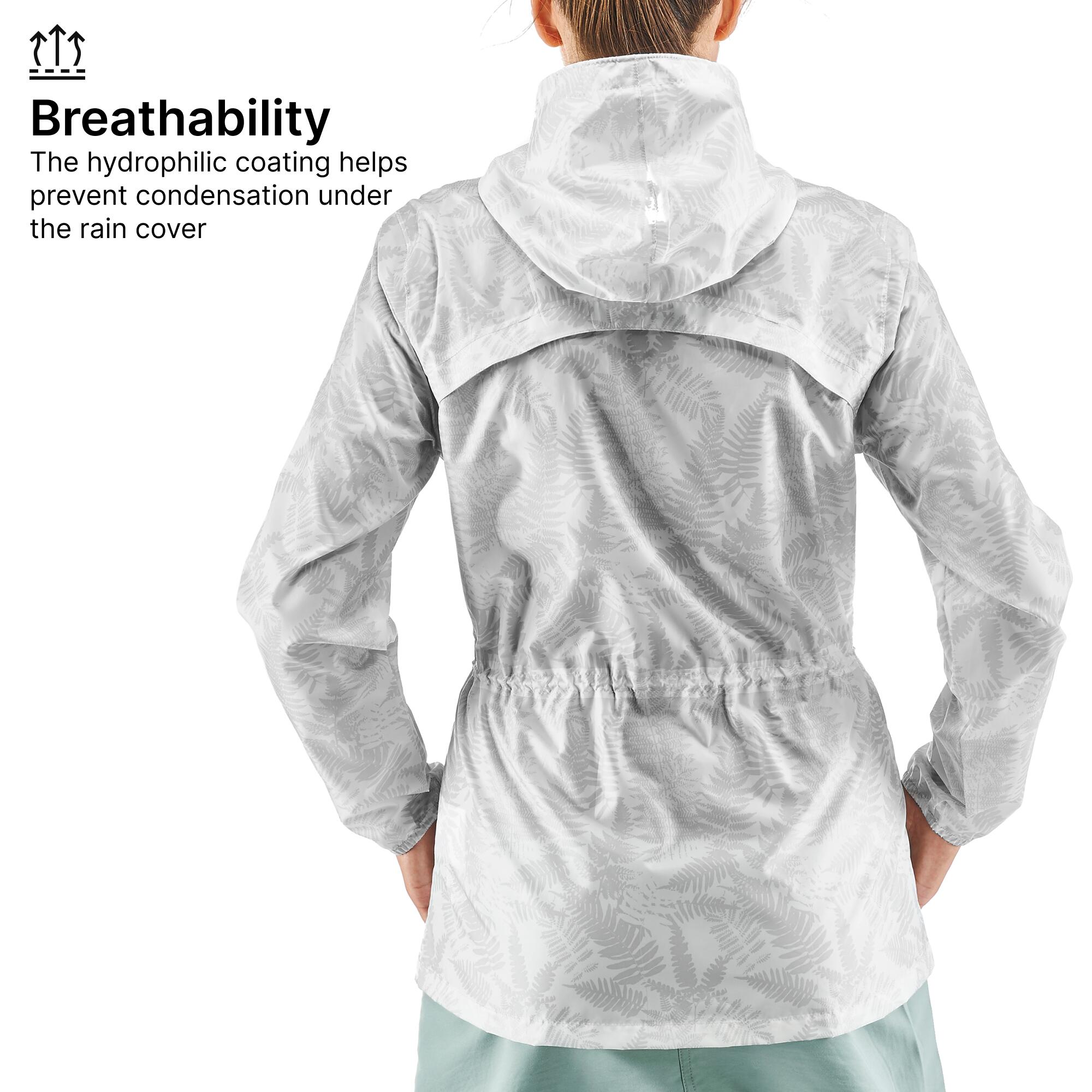 Women Full Zip Rain Jacket with Storage Pouch Marble Grey - NH100