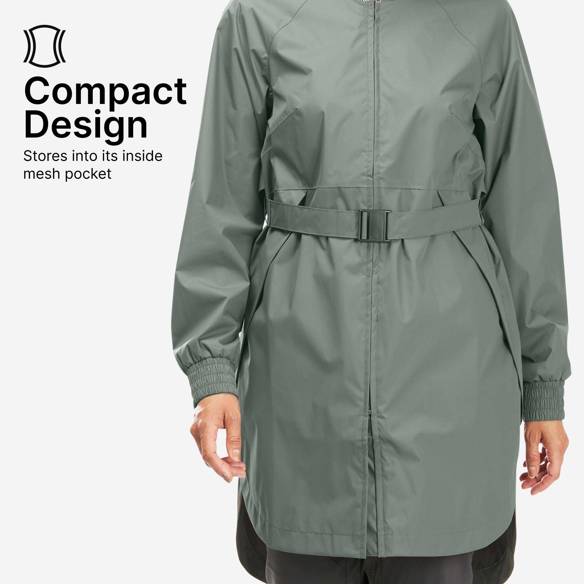 Women Waistbanded Rain Jacket with Storage Pouch Green - NH150 -  4