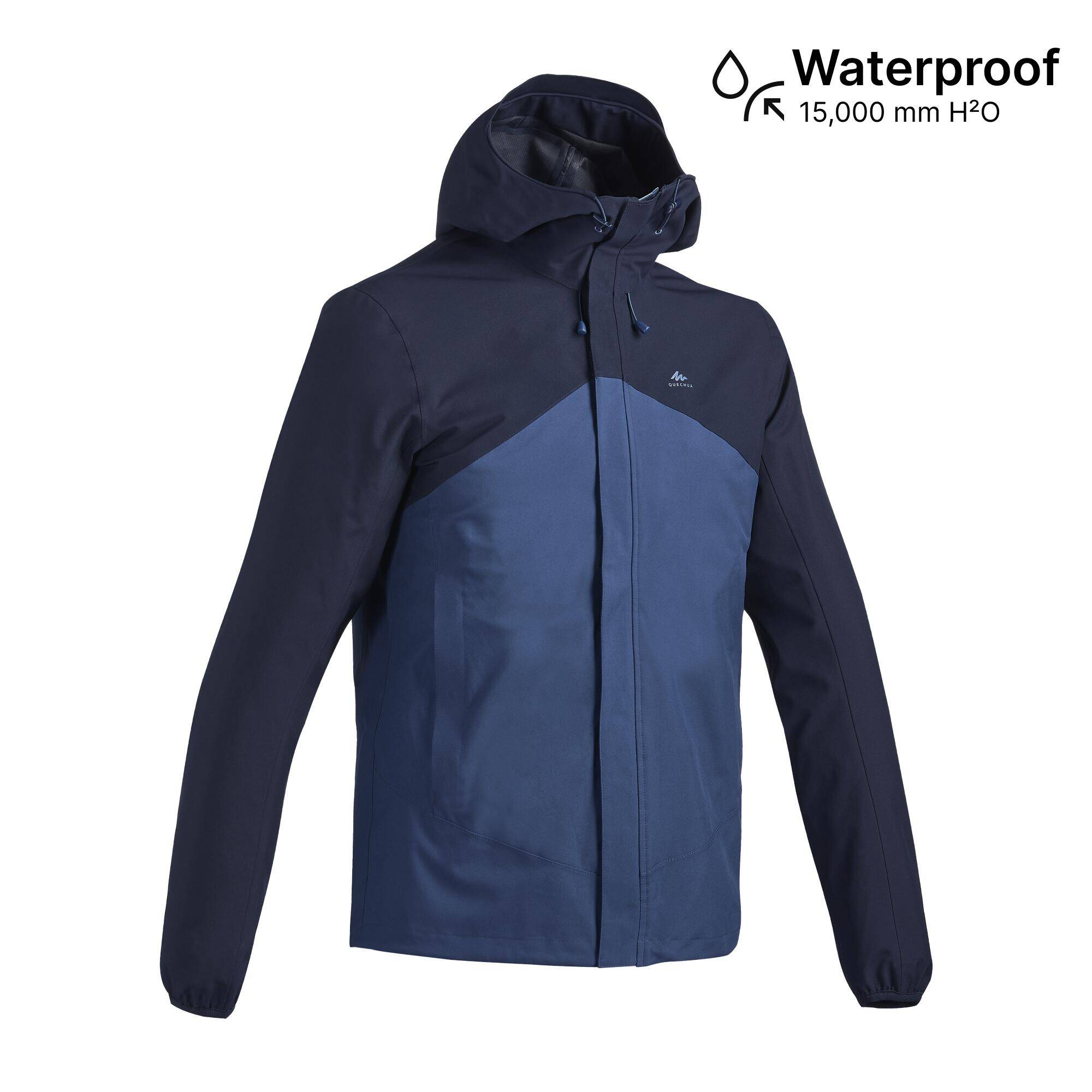 Men Full Zip Waterproof Rain Jacket and Windcheater Blue Black - MH150 -  2