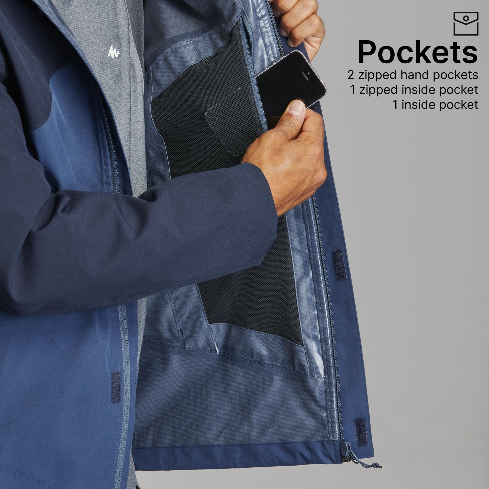 Men Full Zip Waterproof Rain Jacket and Windcheater Blue Black - MH150