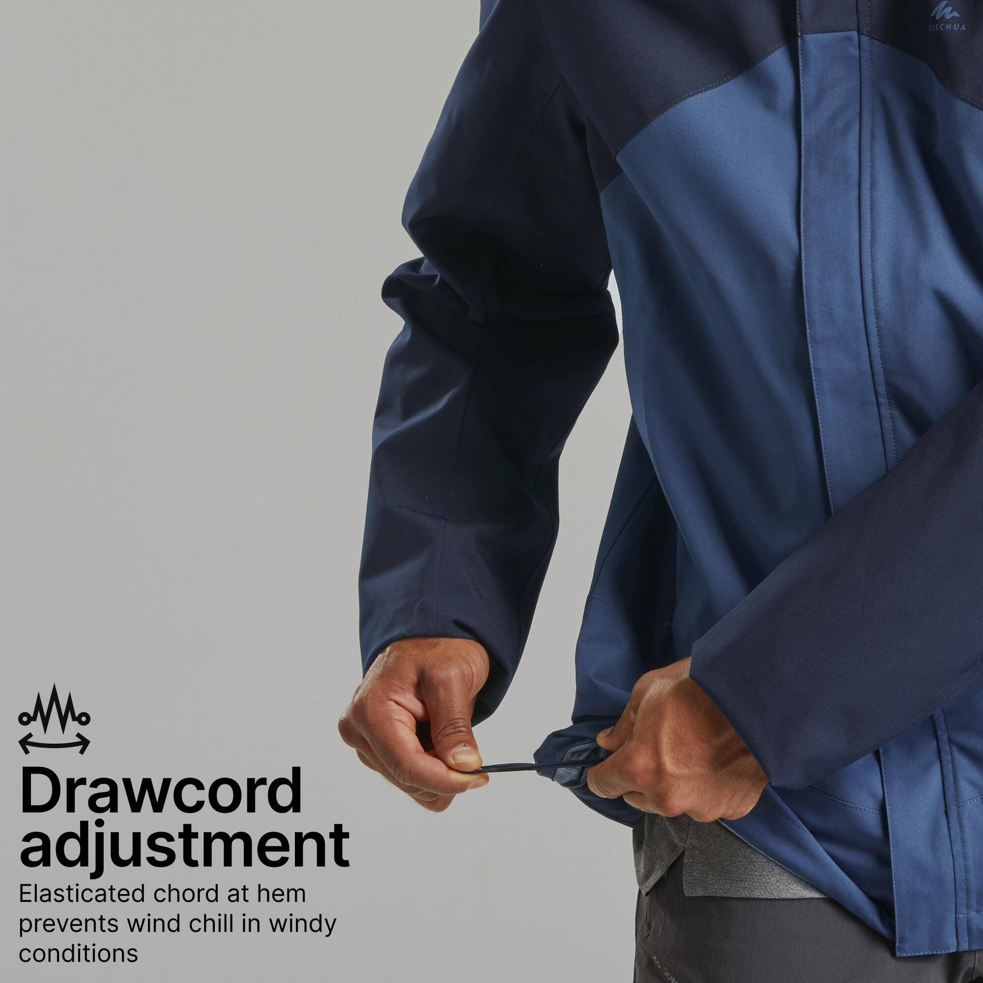 Men Full Zip Waterproof Rain Jacket and Windcheater Blue Black - MH150 -  4