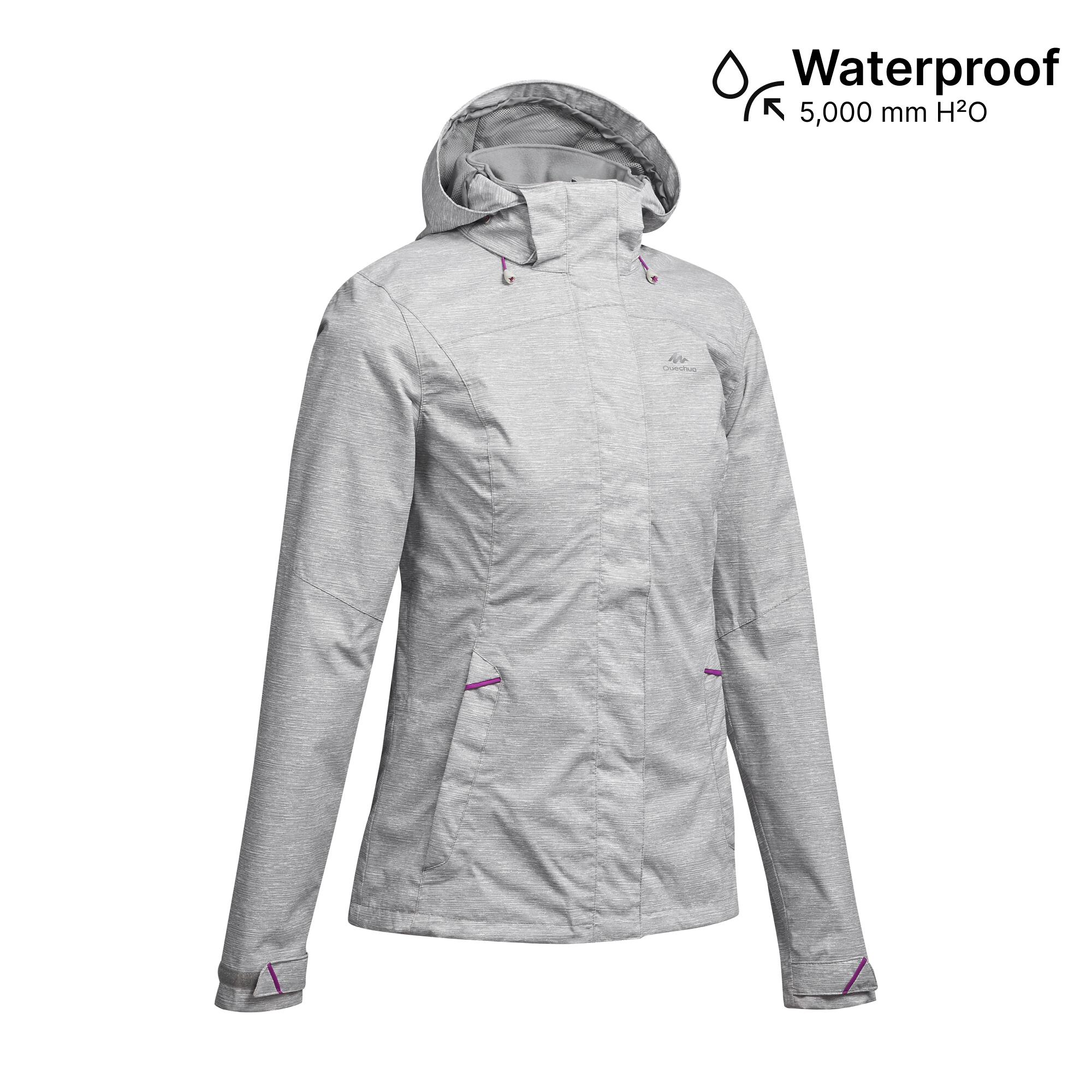 Women Full Zip Rain Jacket with Secure Chest Pocket Dusk Grey - NH500
