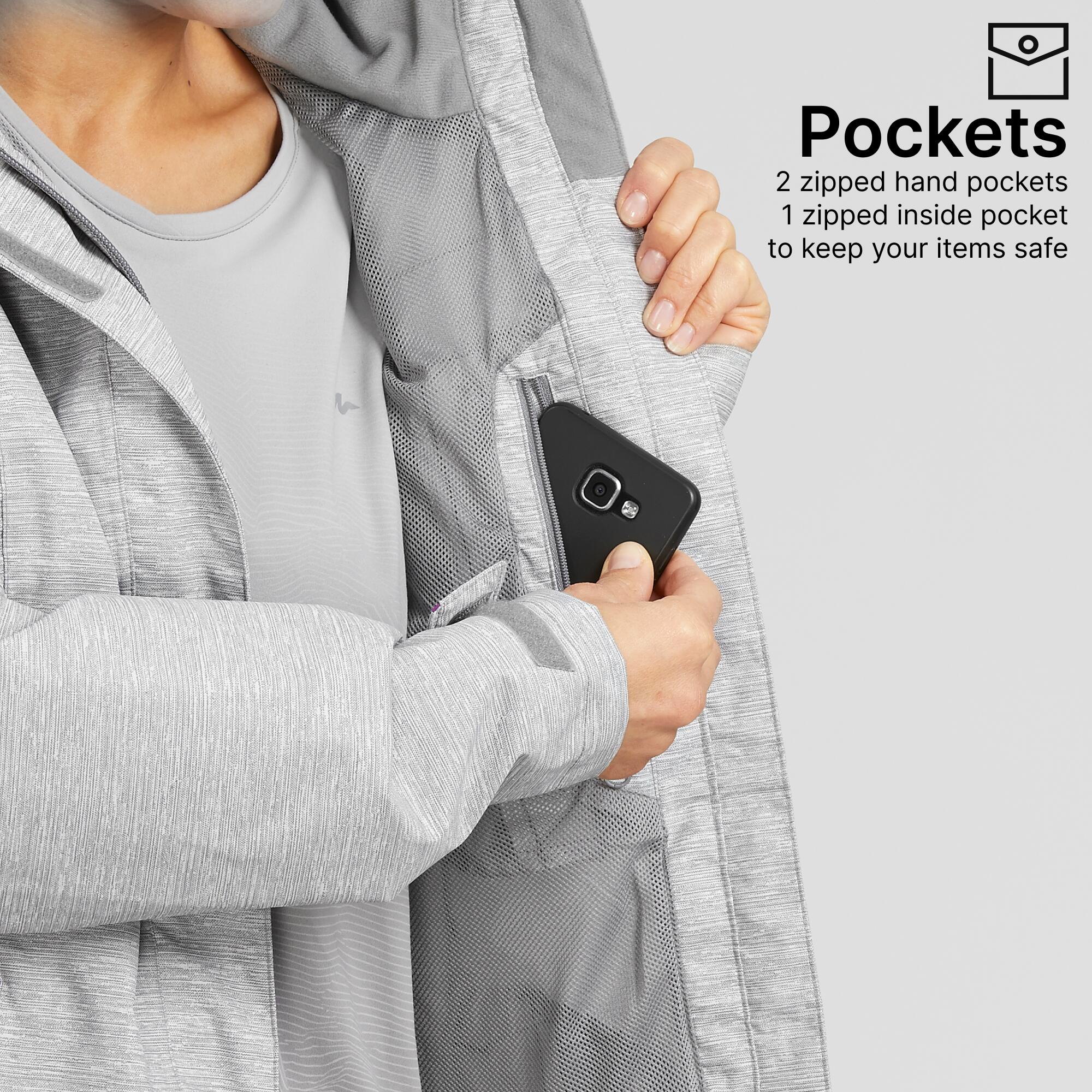 Women Full Zip Rain Jacket with Secure Chest Pocket Dusk Grey - NH500