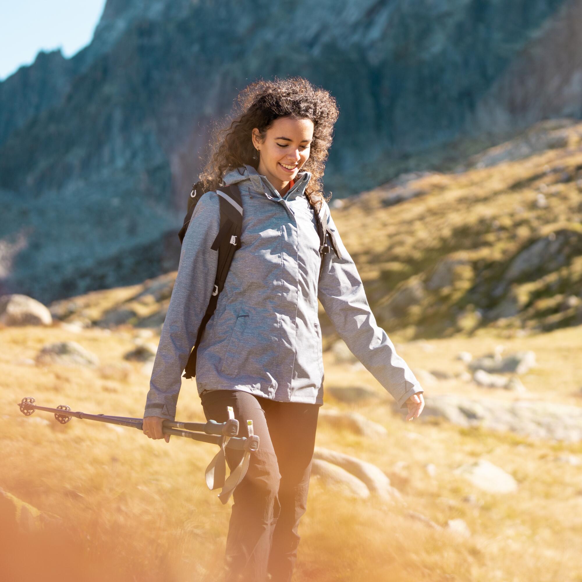 Women Full Zip Rain Jacket with Secure Chest Pocket Dusk Grey - NH500
