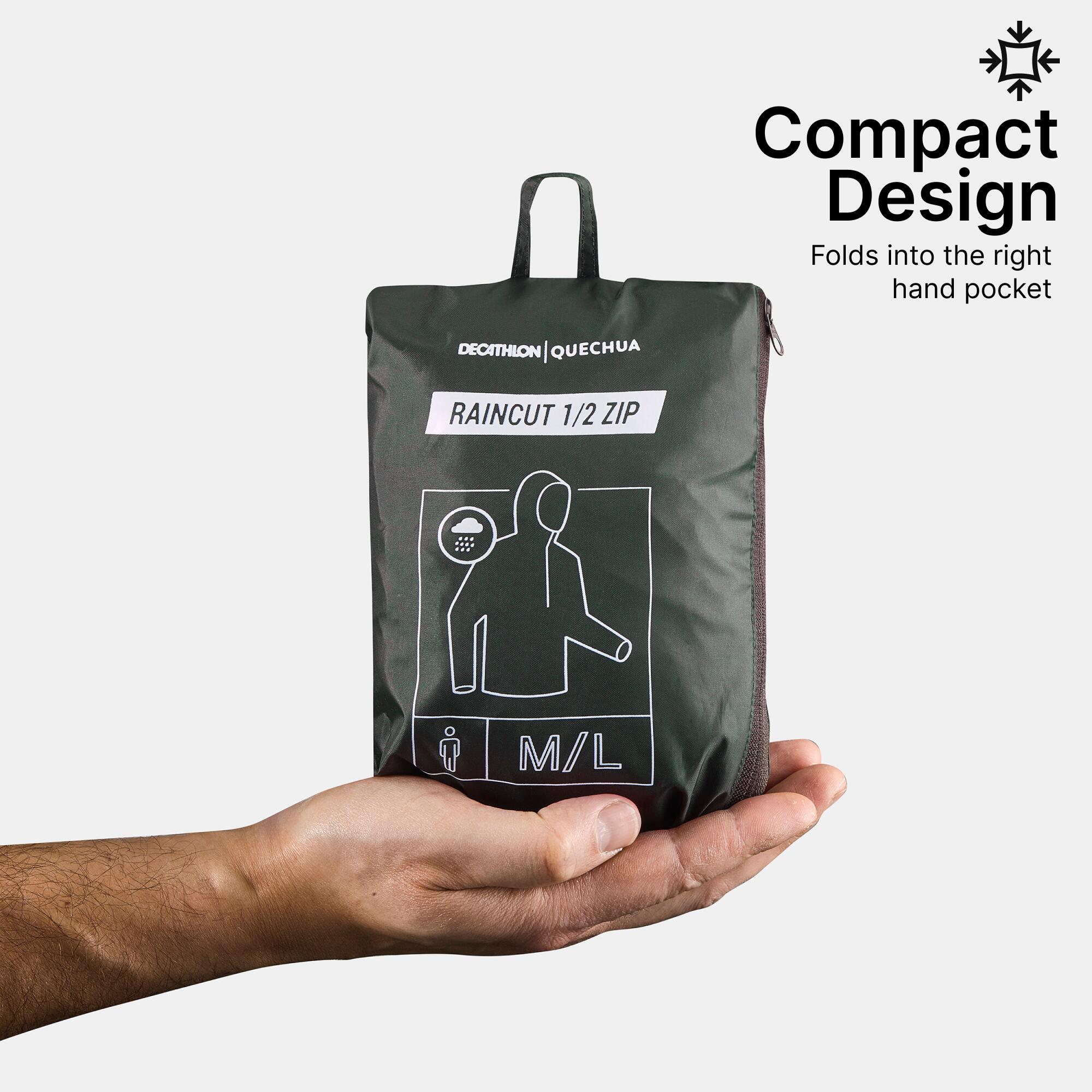 Men Half Zip Rain Jacket with Storage Pouch Urban Green - NH100