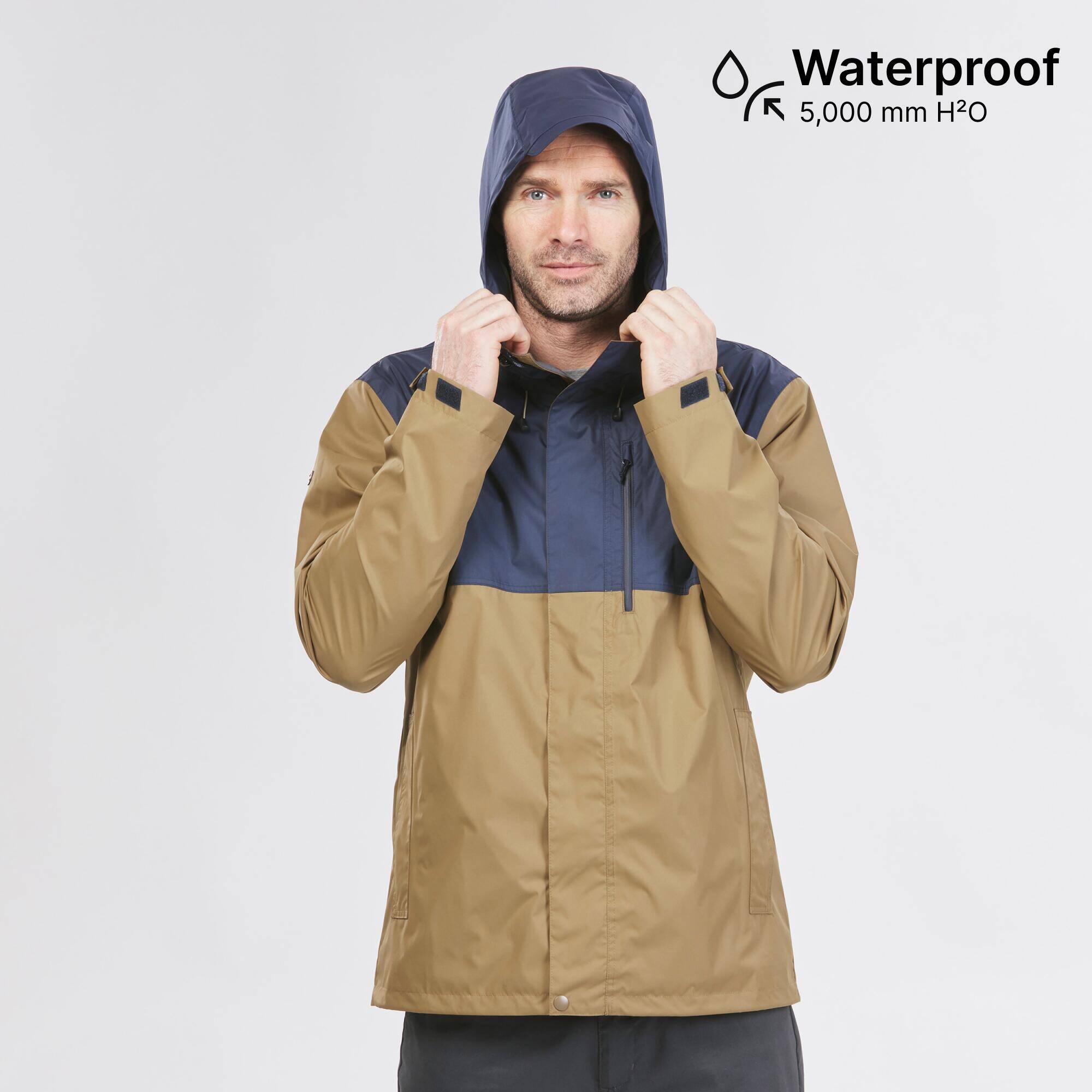 Men Full Zip Rain Jacket with Watertight Chest Pocket Ochre - NH500 -  3