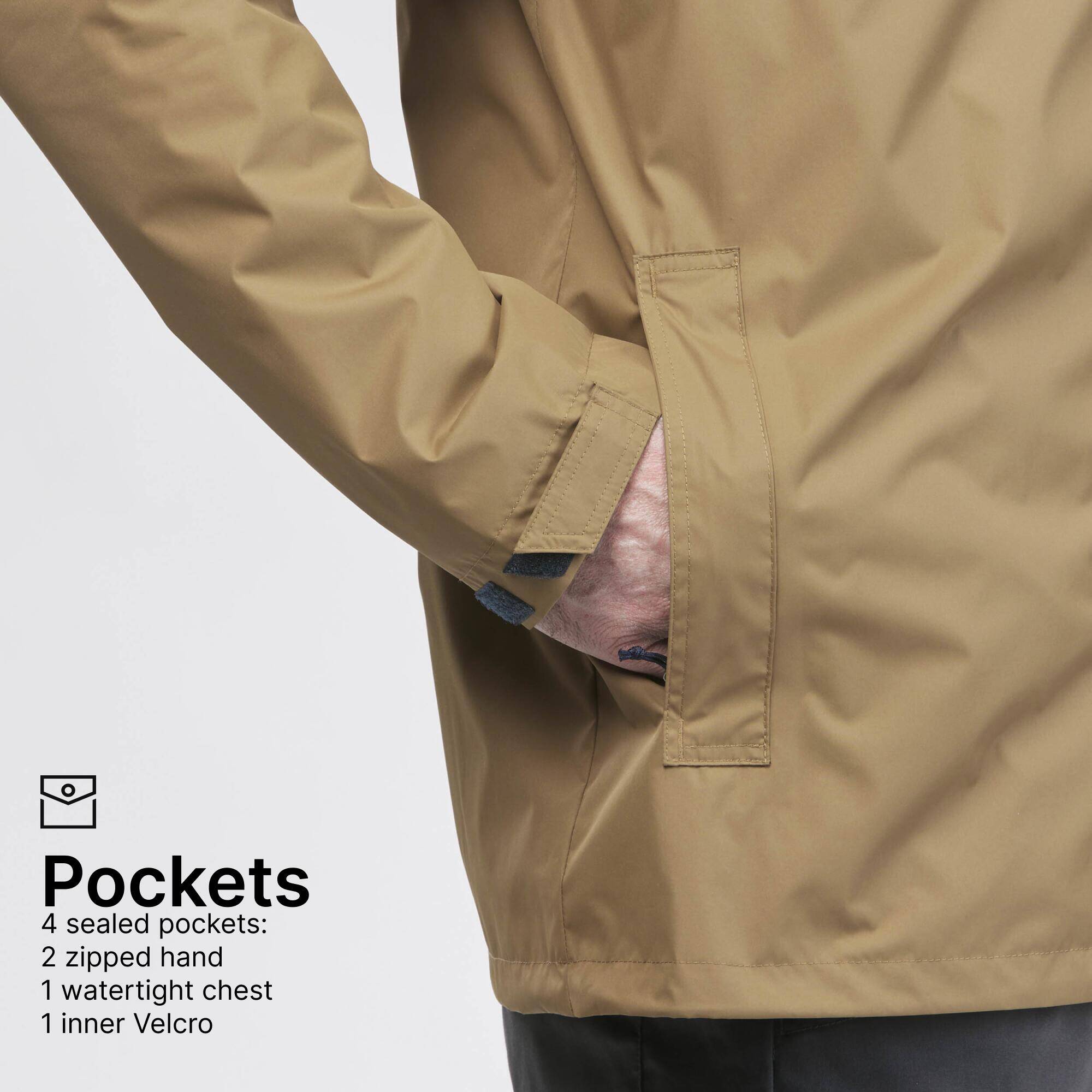 Men Full Zip Rain Jacket with Watertight Chest Pocket Ochre - NH500 -  5