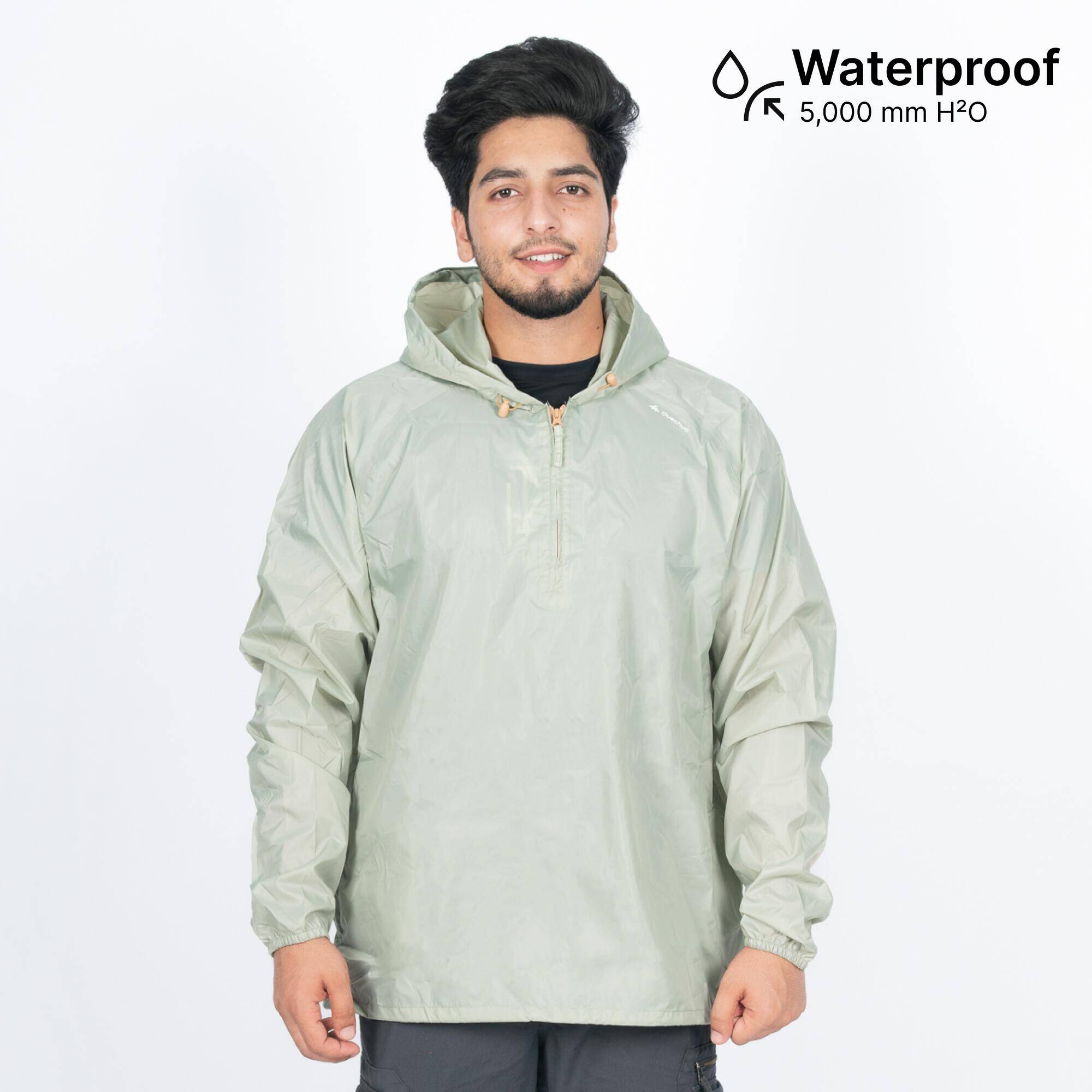 Men Half Zip Rain Jacket with Storage Pouch Sage Green - NH100