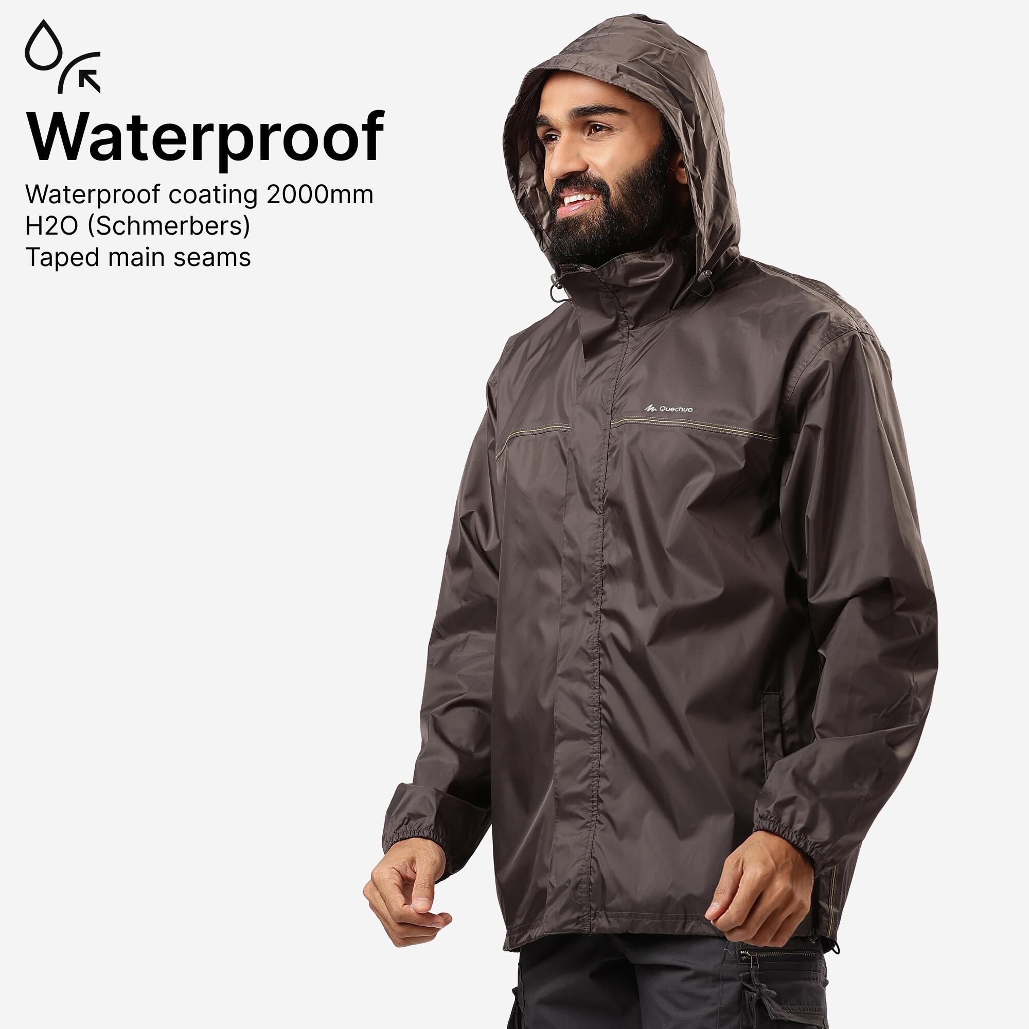 Men Full Zip Rain Jacket with Storage Pouch Brown - NH100