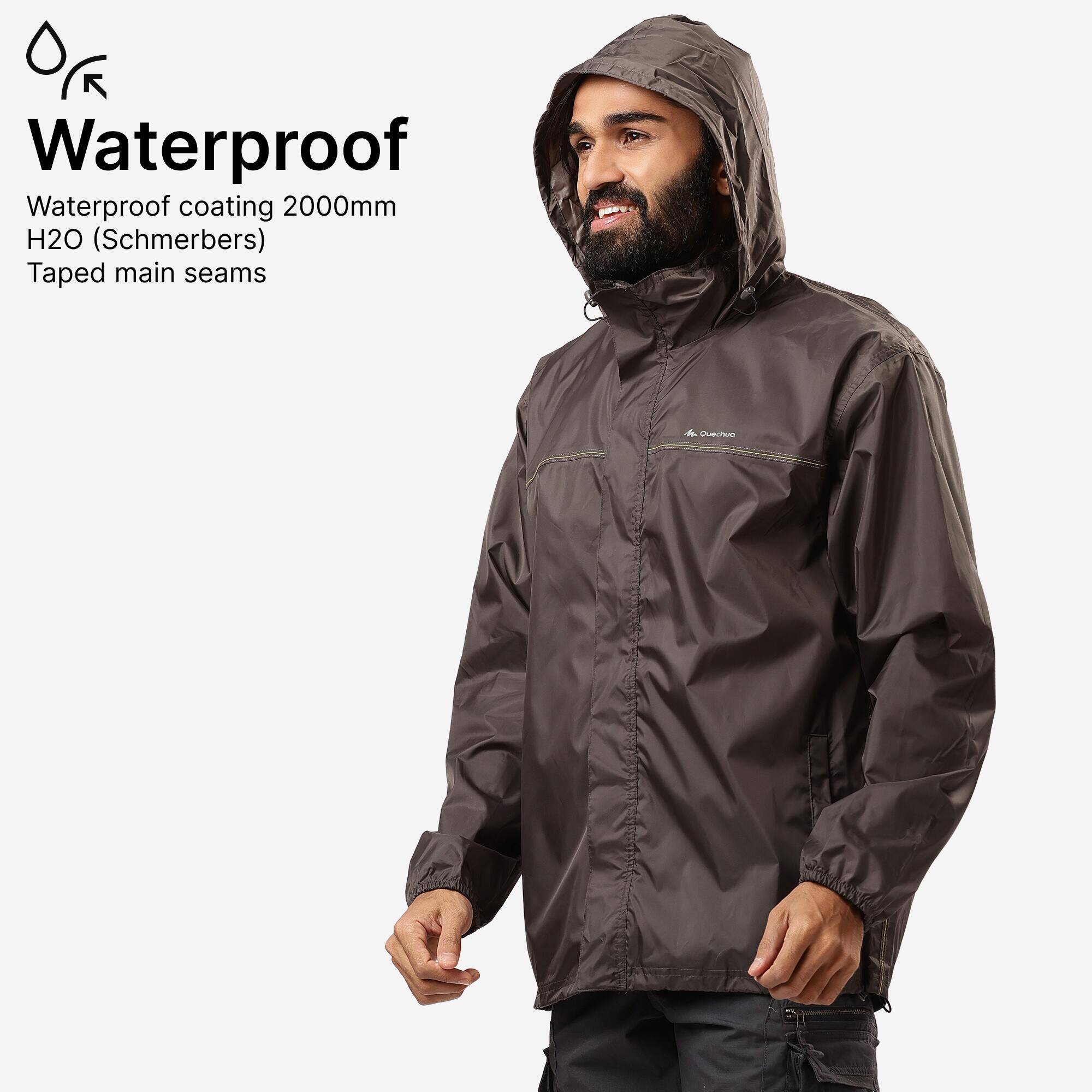 Men Full Zip Rain Jacket with Storage Pouch Brown - NH100 -  3