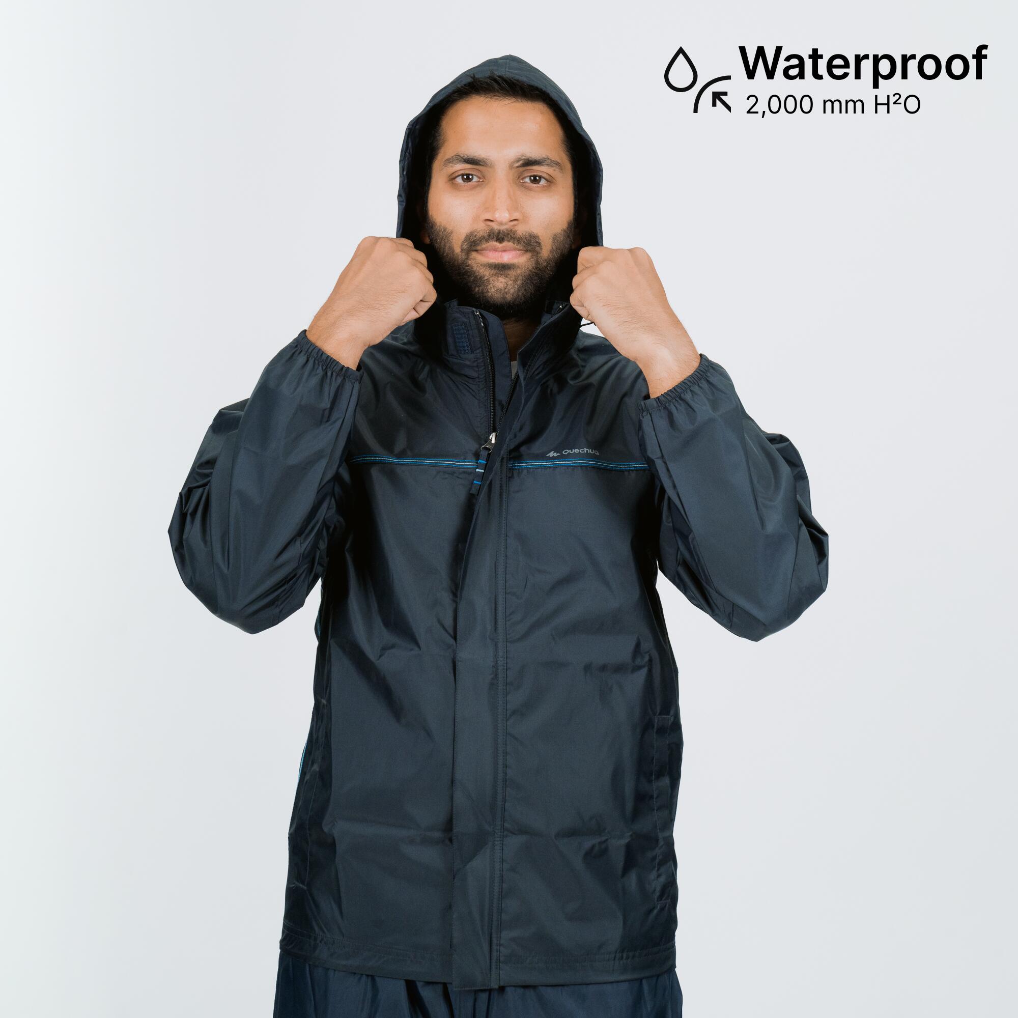 quechua Men Full Zip Rain Jacket with Storage Pouch Blue - NH100-picture-24