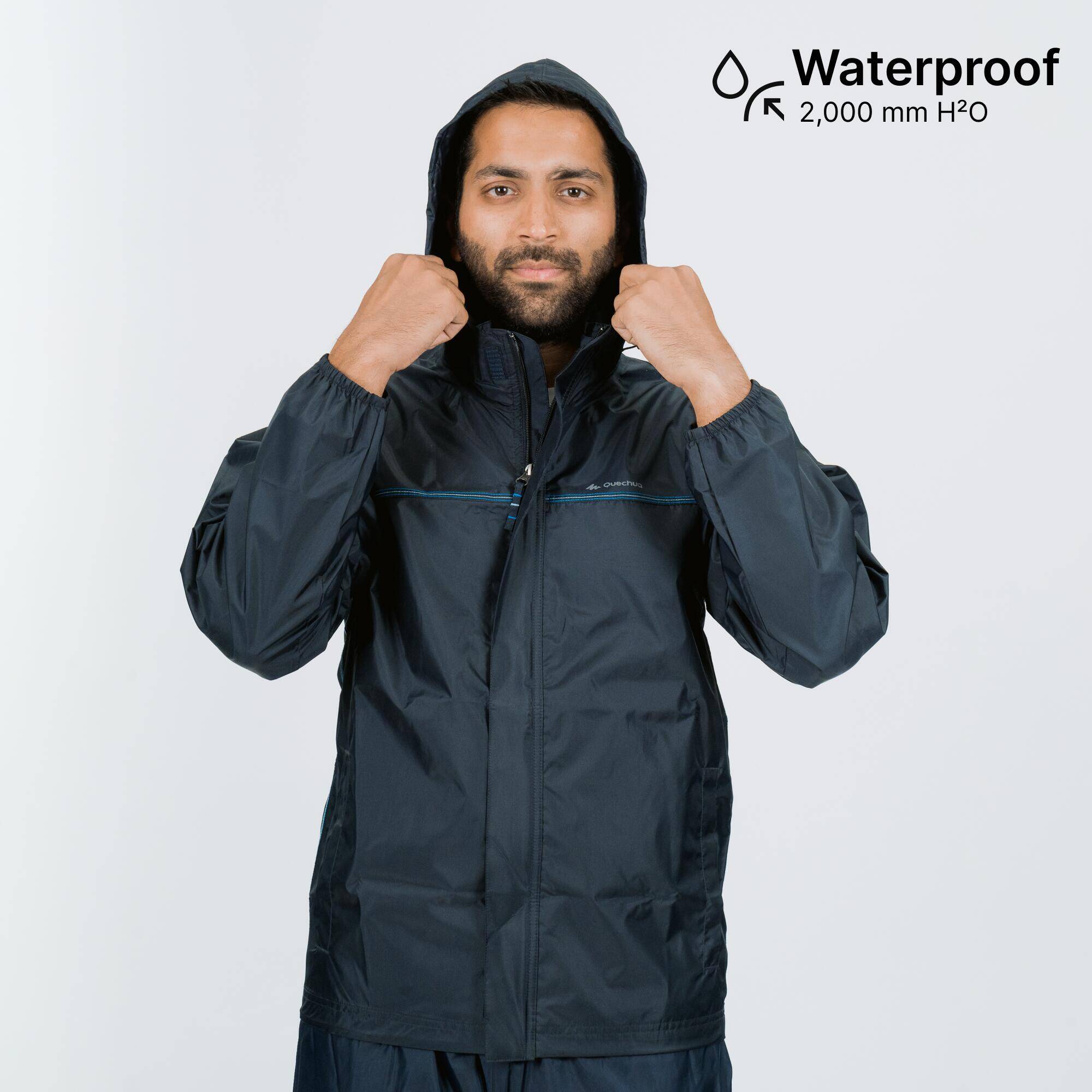 Men Full Zip Rain Jacket with Storage Pouch Blue - NH100 -  1