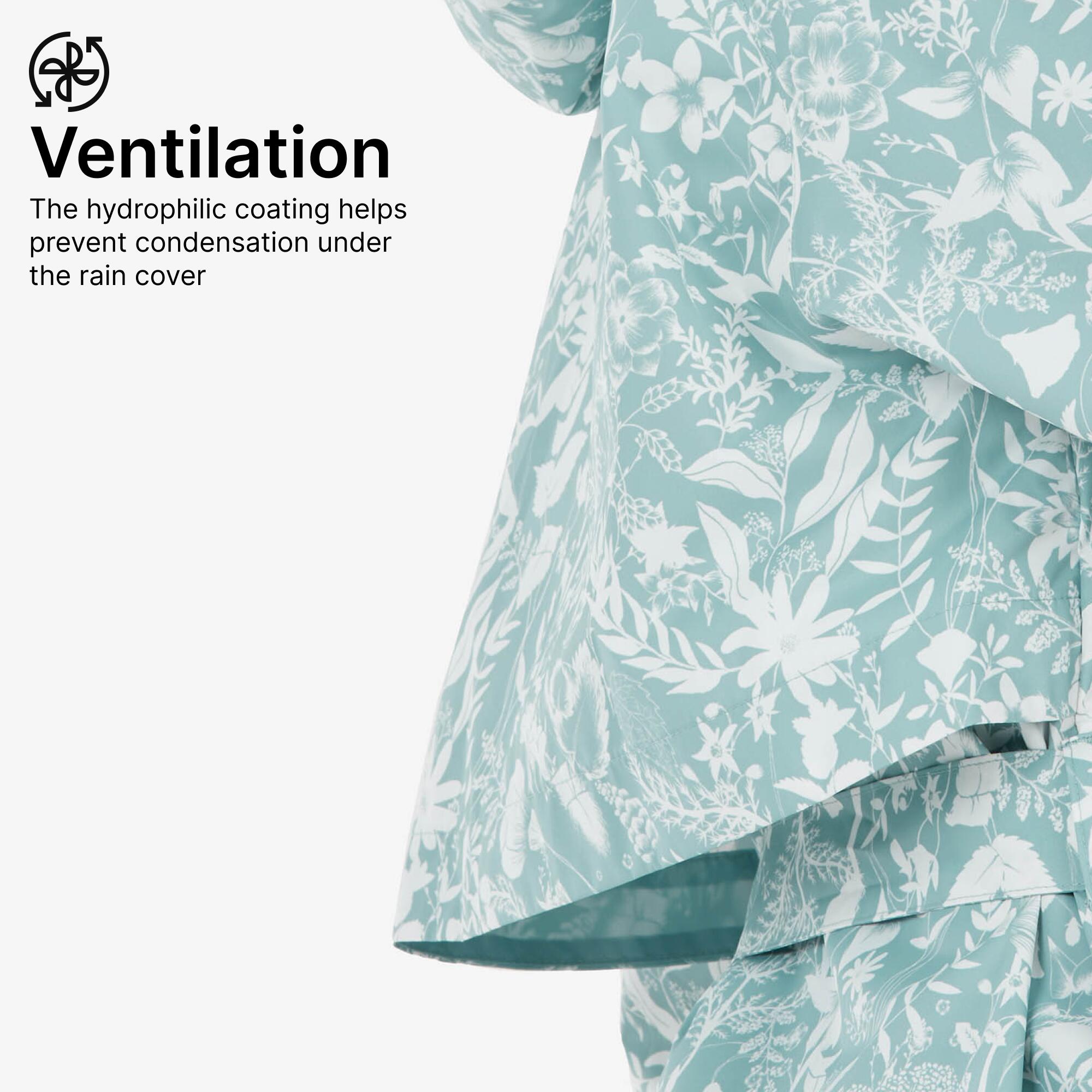 Women Waistbanded Rain Jacket with Storage Pouch Floral Print - NH150