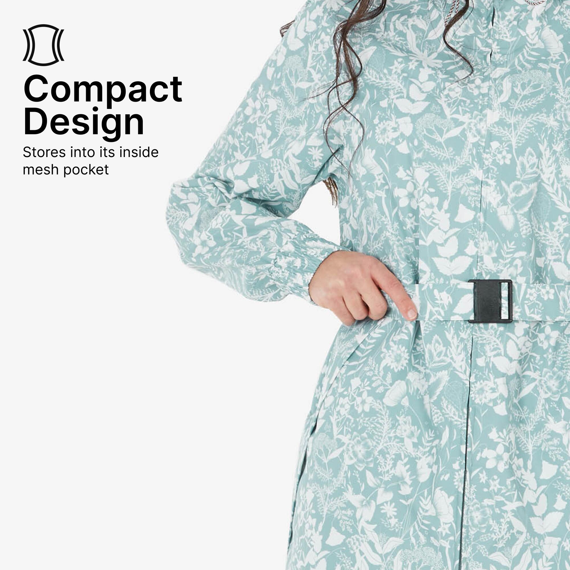 Women Waistbanded Rain Jacket with Storage Pouch Floral Print - NH150