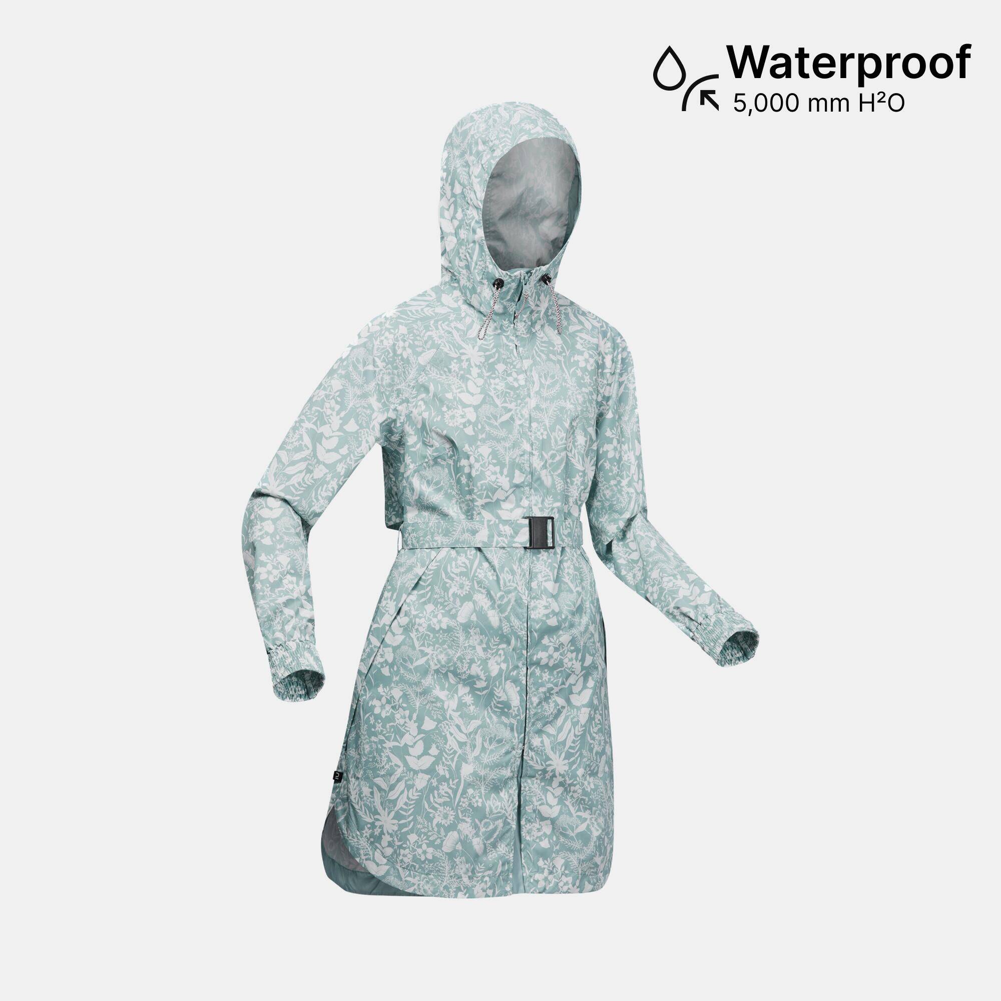 Women Waistbanded Rain Jacket with Storage Pouch Floral Print - NH150 -  2