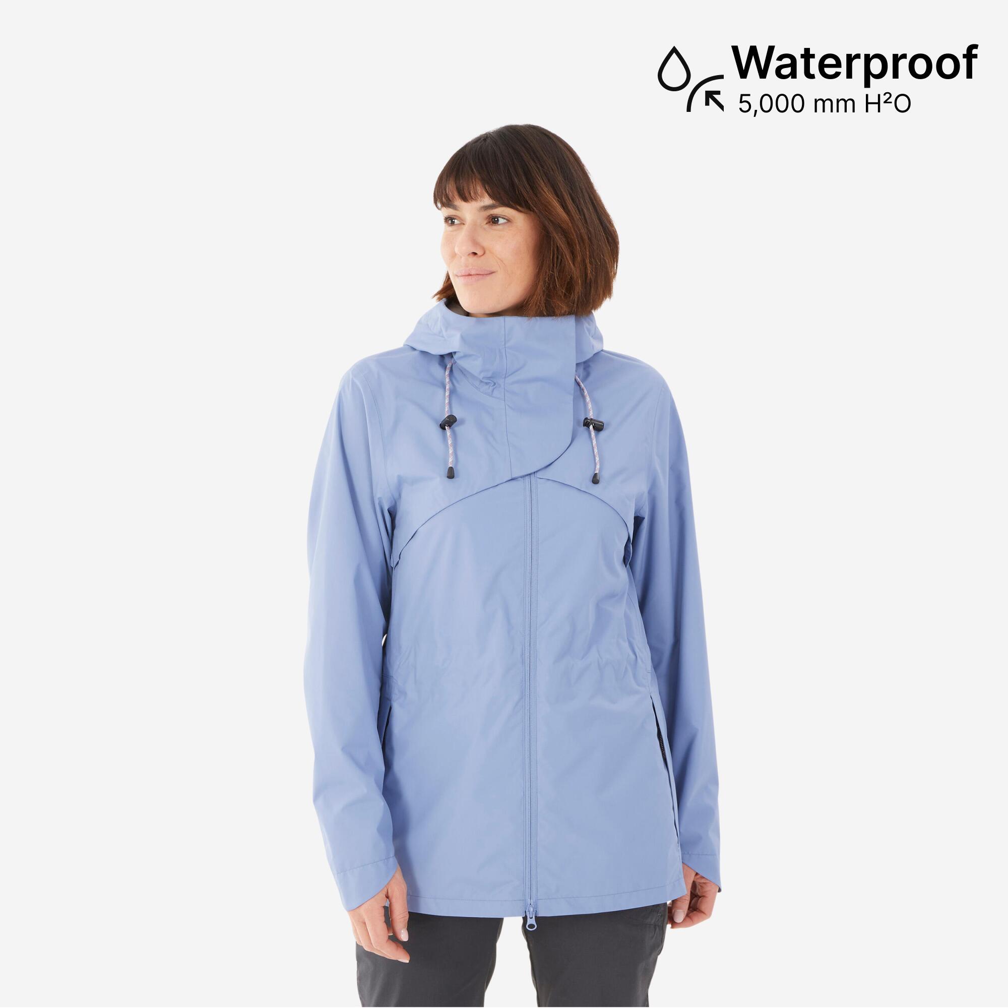 Women Full Zip Rain Jacket with Secure Chest Pocket Dusk Blue - NH500