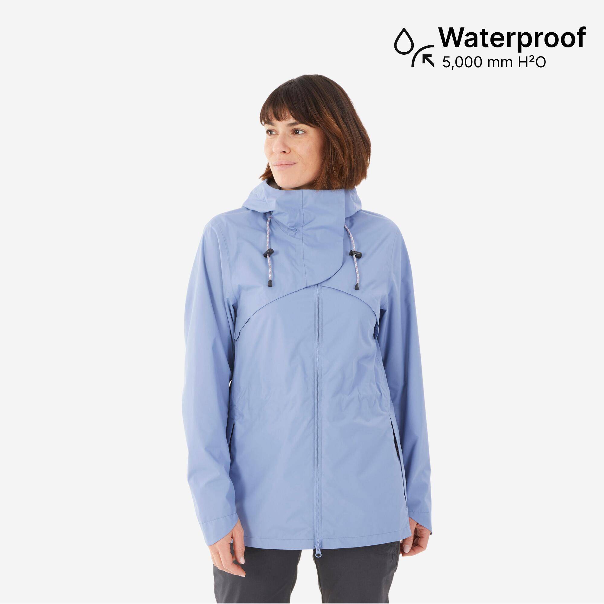 Women Full Zip Rain Jacket with Secure Chest Pocket Dusk Blue - NH500